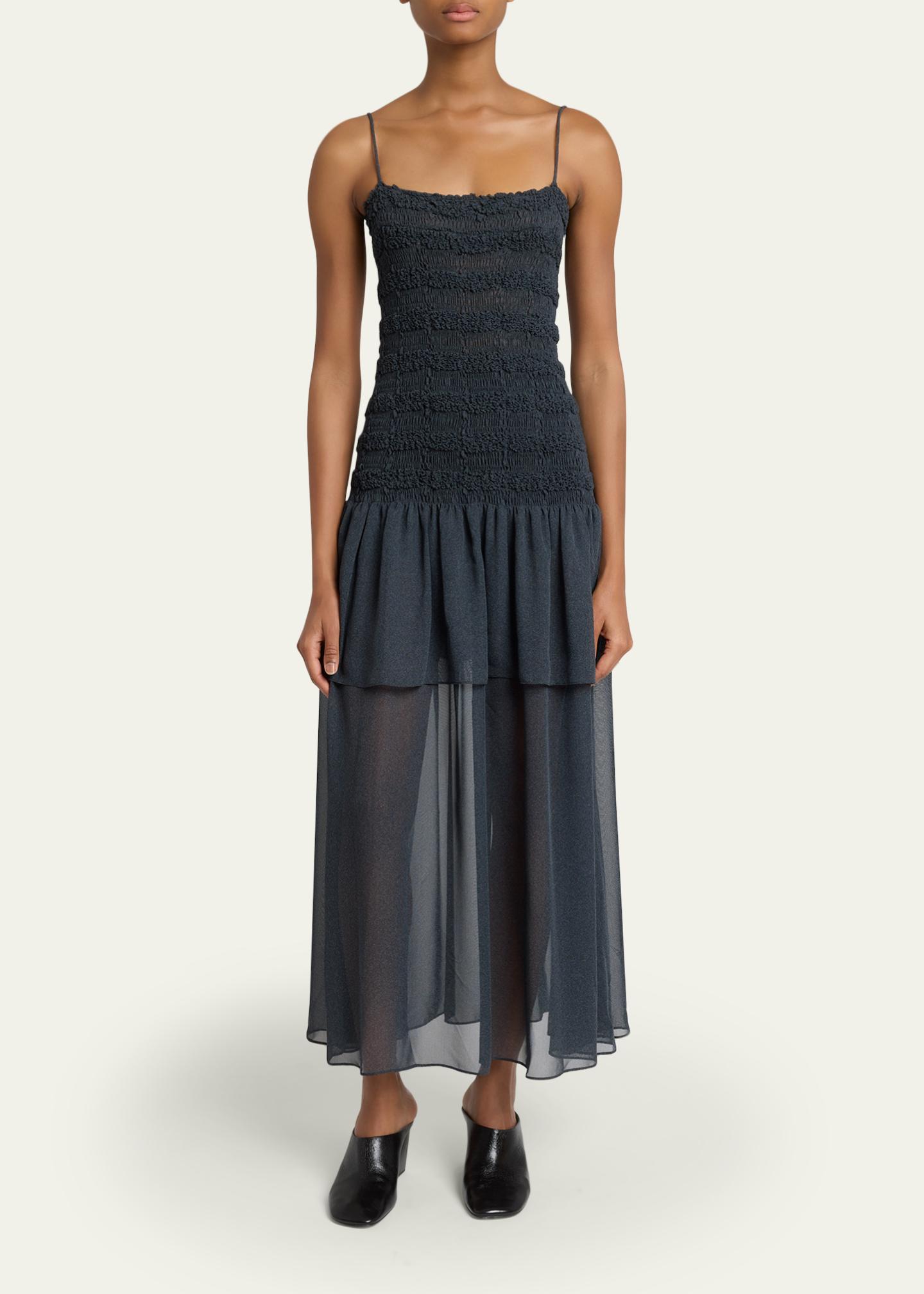 Proenza Schouler Michal Smocked Drop-Waist Georgette Maxi Dress
