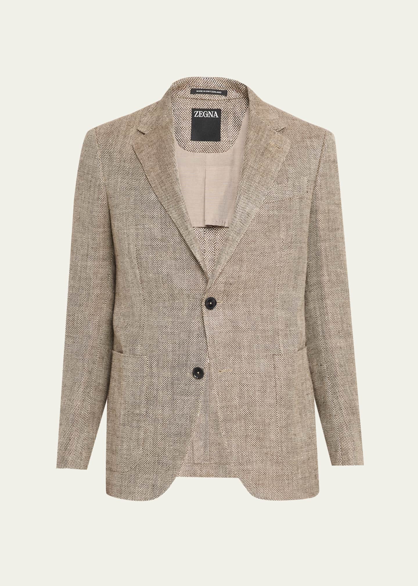 ZEGNA Men's Silk and Linen Herringbone Single-Breasted Sport Coat