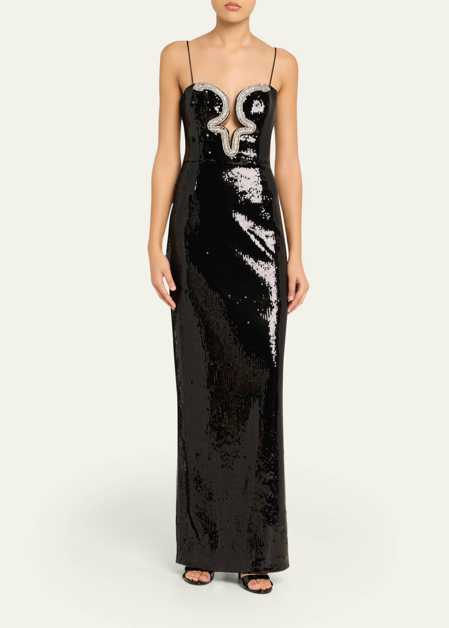 REBECCA VALLANCE Lyra Plunging Diamante Snake-Trim Sequin Gown - Bergdorf  Goodman
