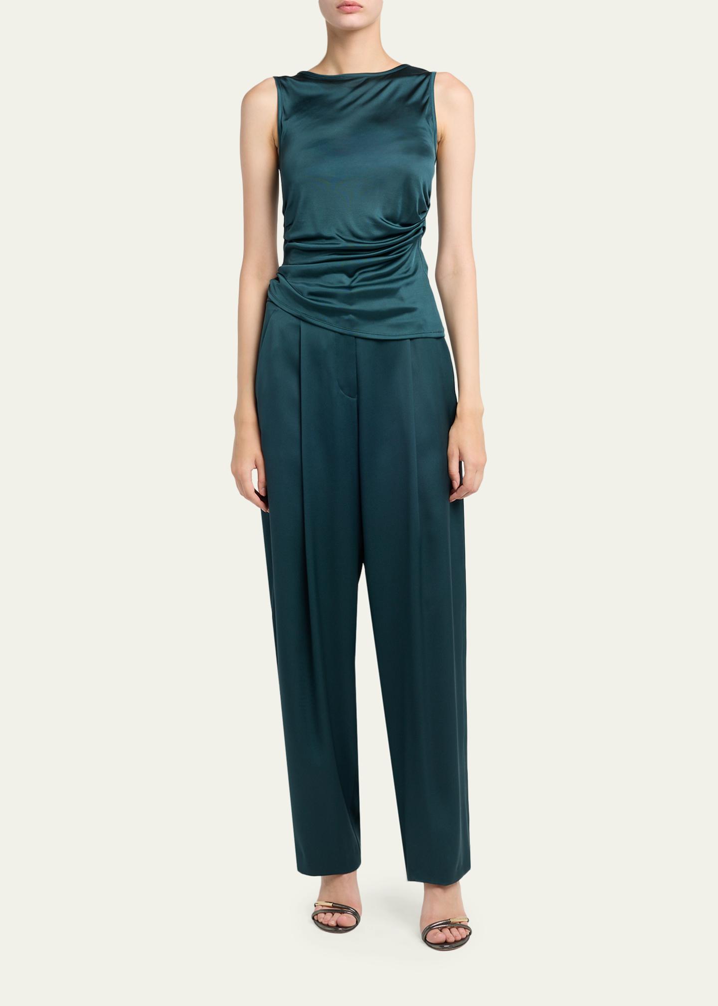 Giorgio Armani Pleated Silk Straight-Leg Trousers - Bergdorf Goodman
