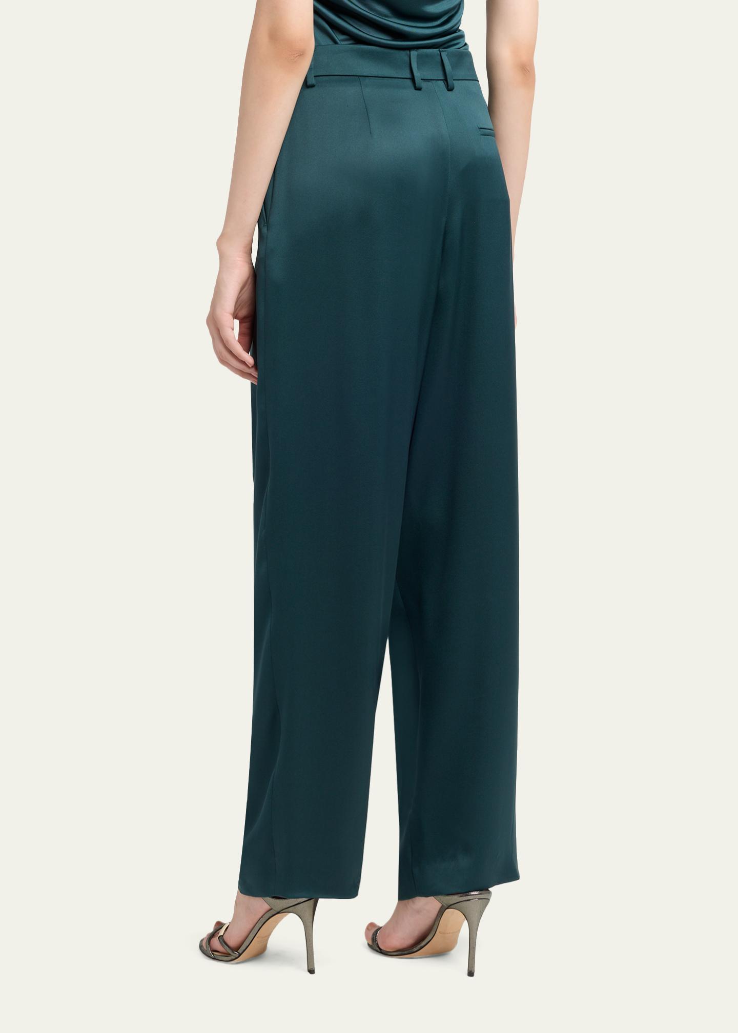 Giorgio Armani Pleated Silk Straight-Leg Trousers - Bergdorf Goodman