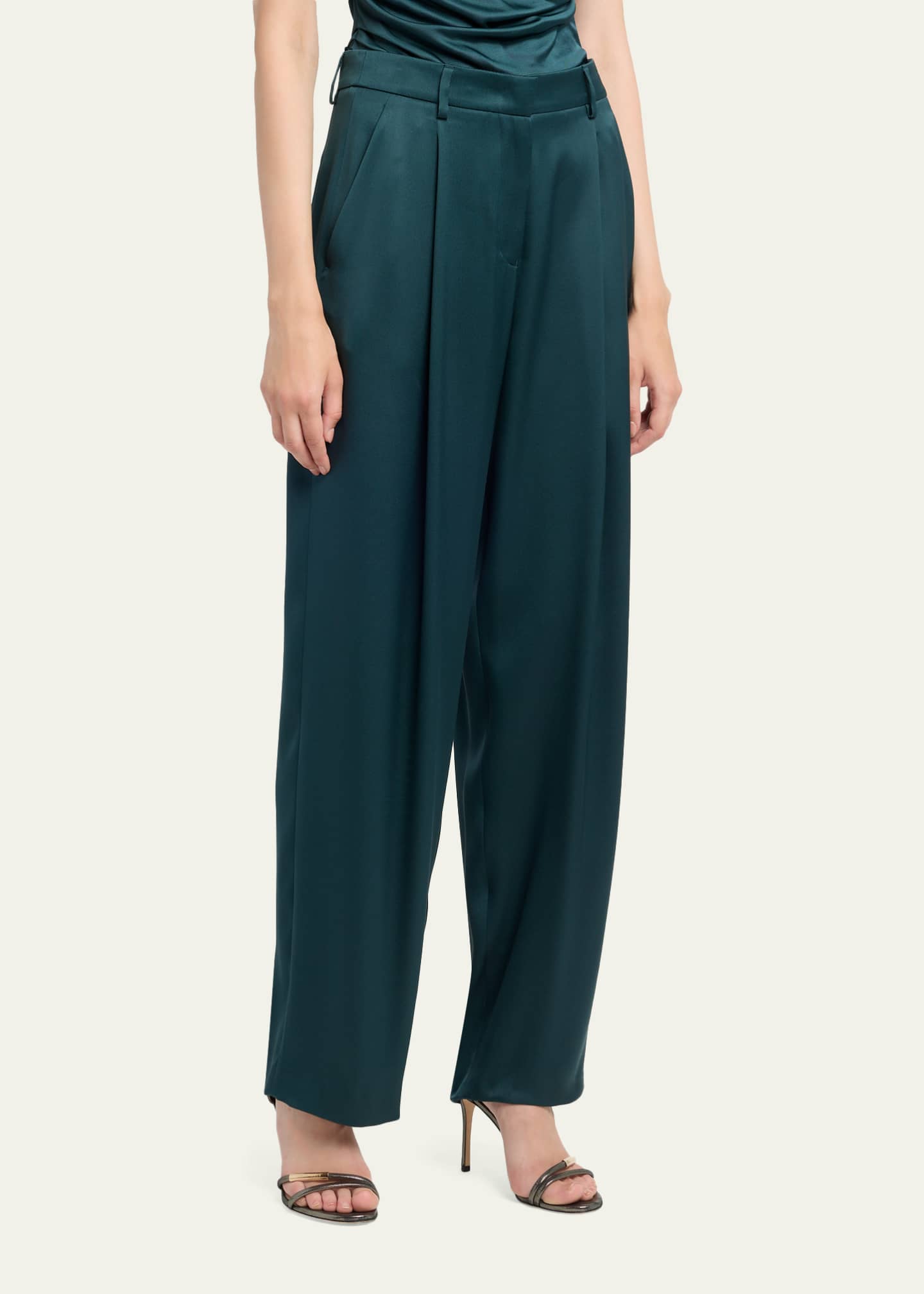 Giorgio Armani Pleated Silk Straight-Leg Trousers - Bergdorf Goodman