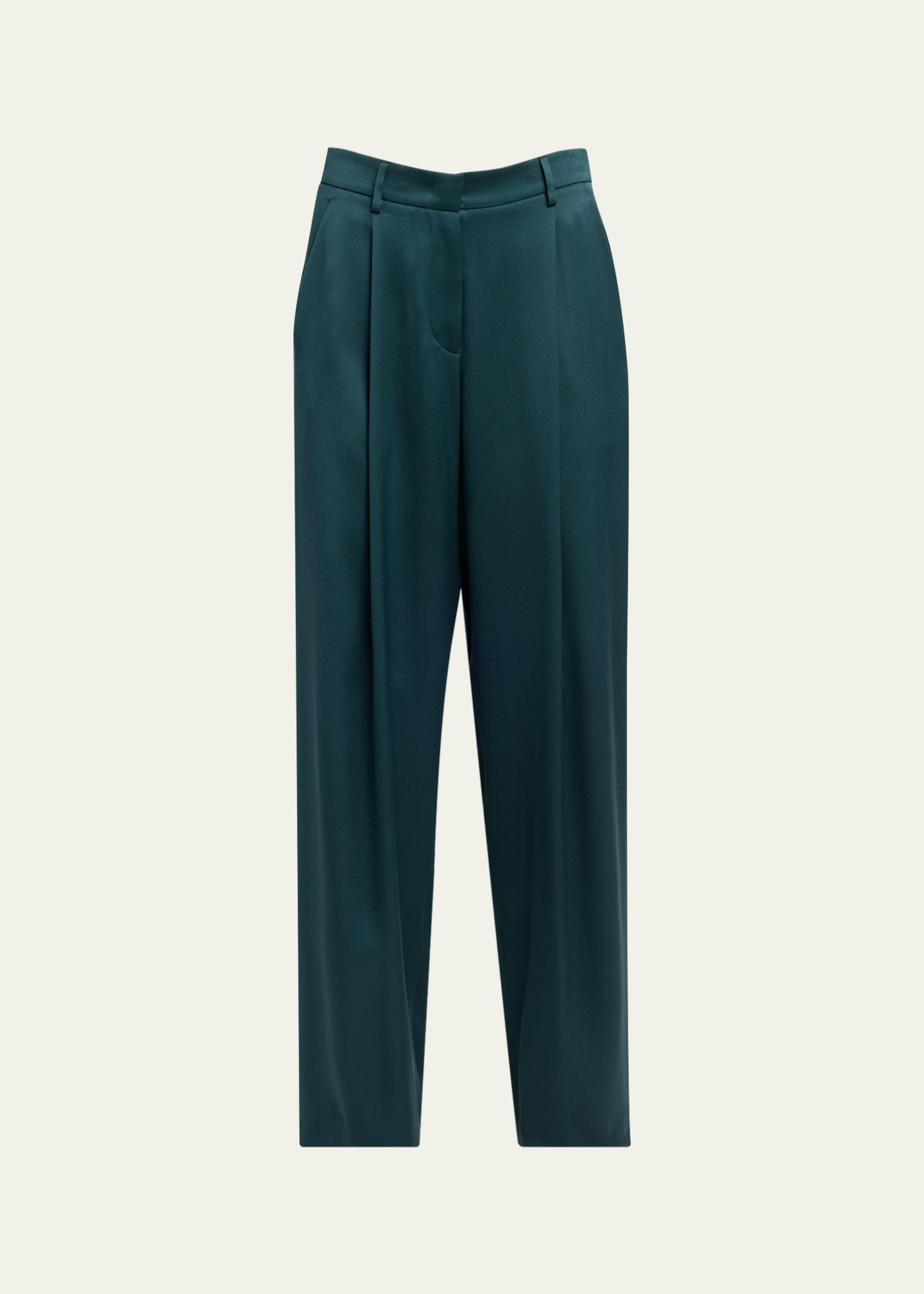 Giorgio Armani Pleated Silk Straight-Leg Trousers - Bergdorf Goodman