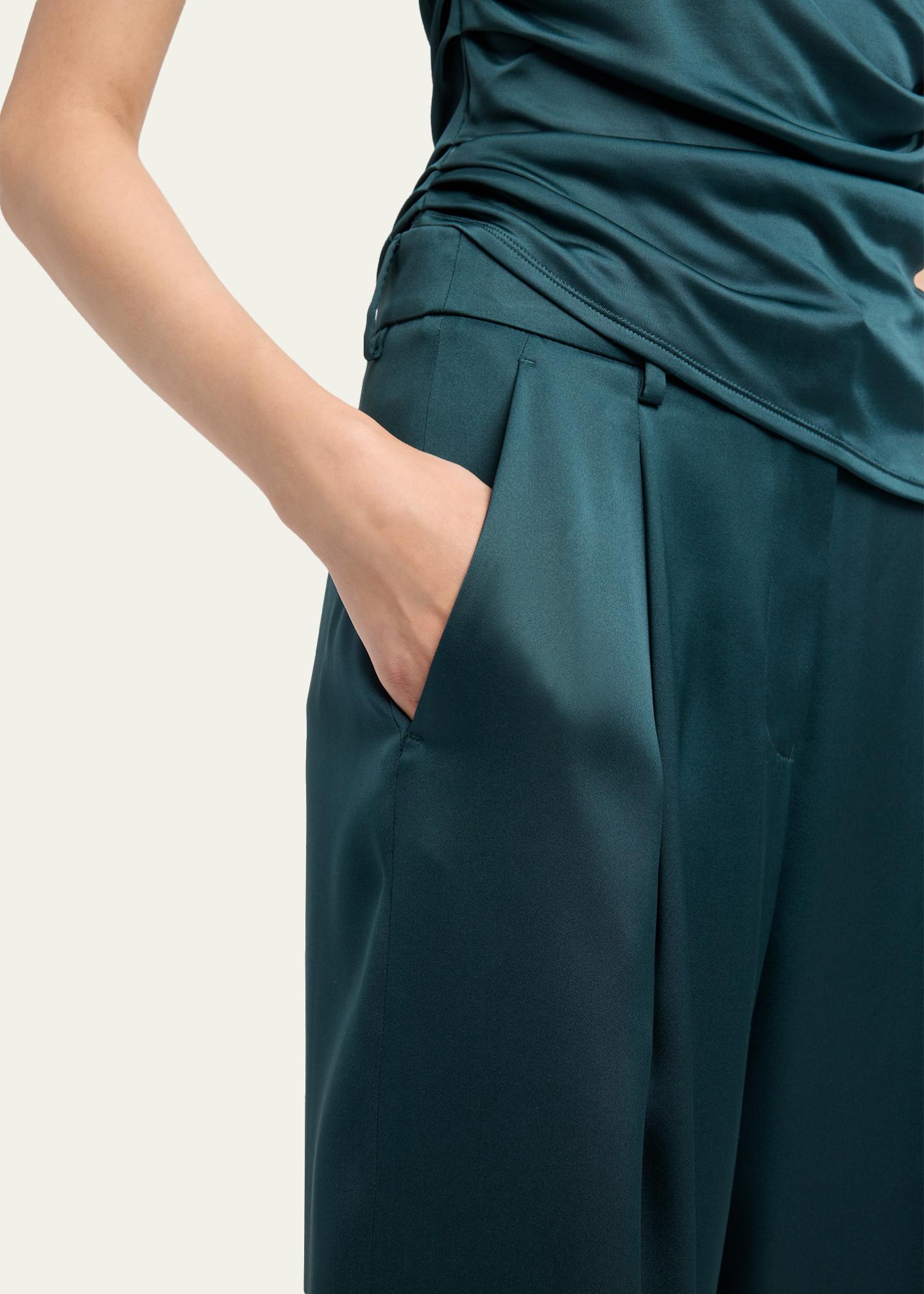 Giorgio Armani Pleated Silk Straight-Leg Trousers - Bergdorf Goodman