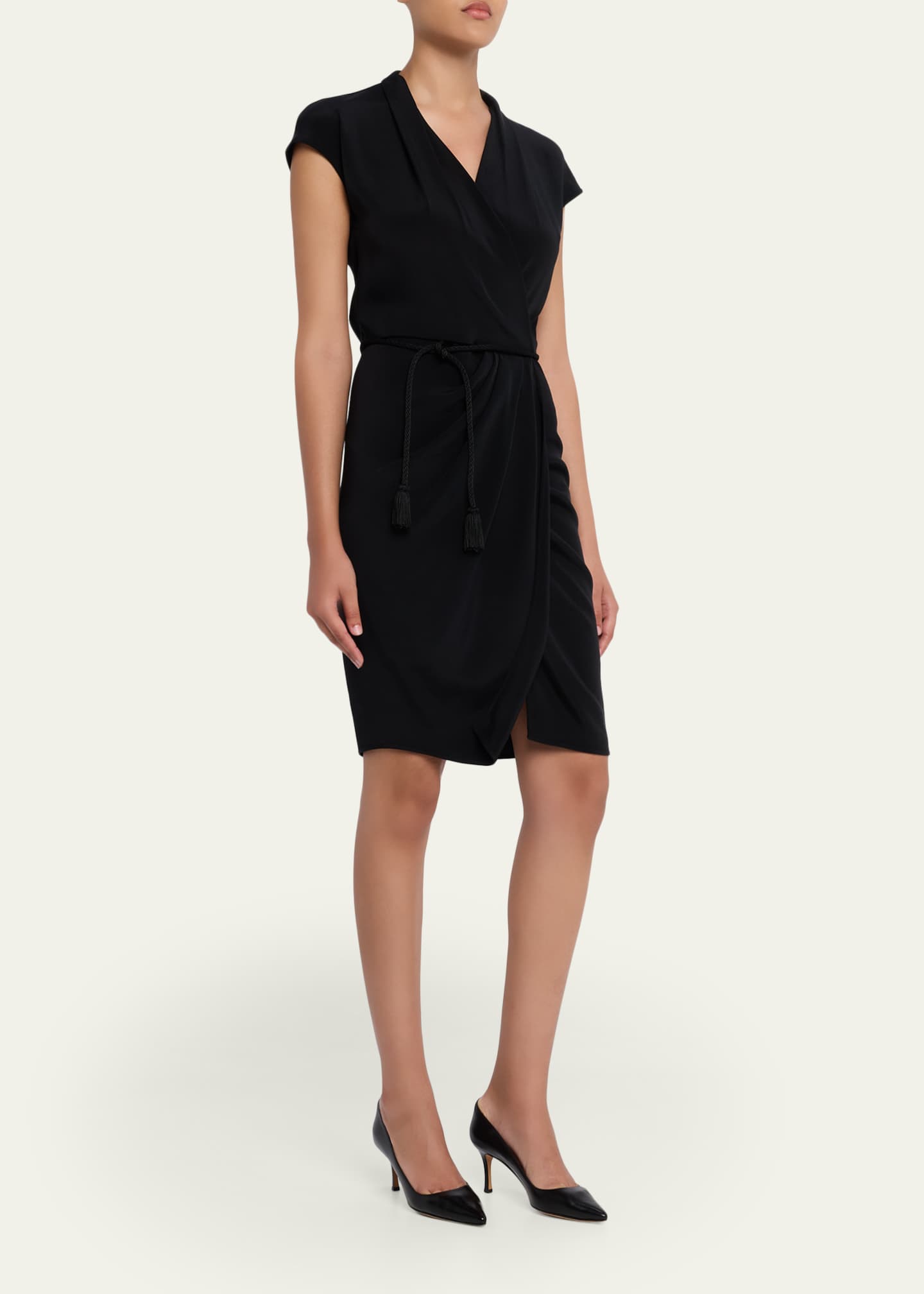 Giorgio Armani Belted Cap-Sleeve Jersey Wrap Dress - Bergdorf Goodman