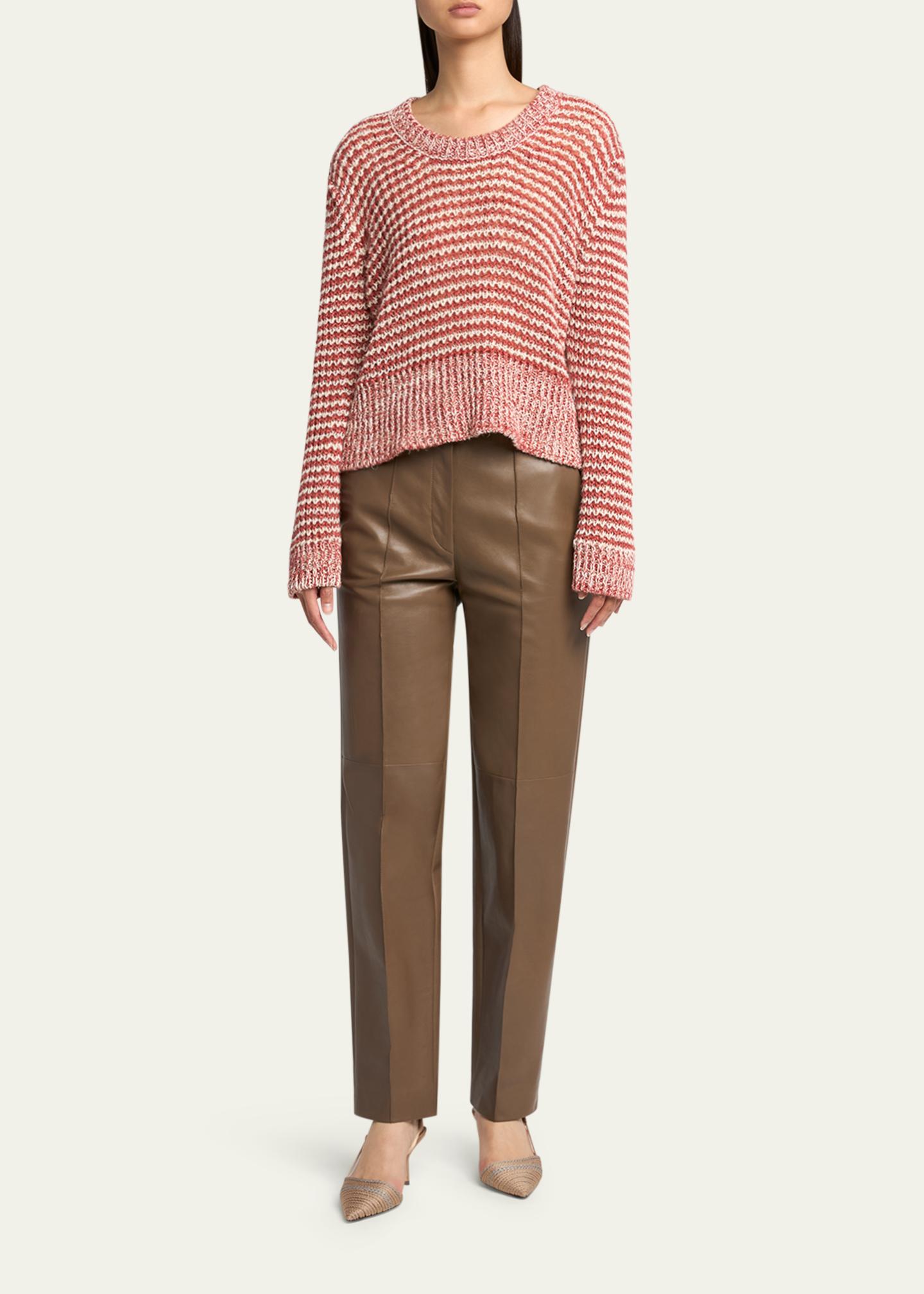 Giorgio Armani Striped Linen Open-Knit Crewneck Sweater - Bergdorf