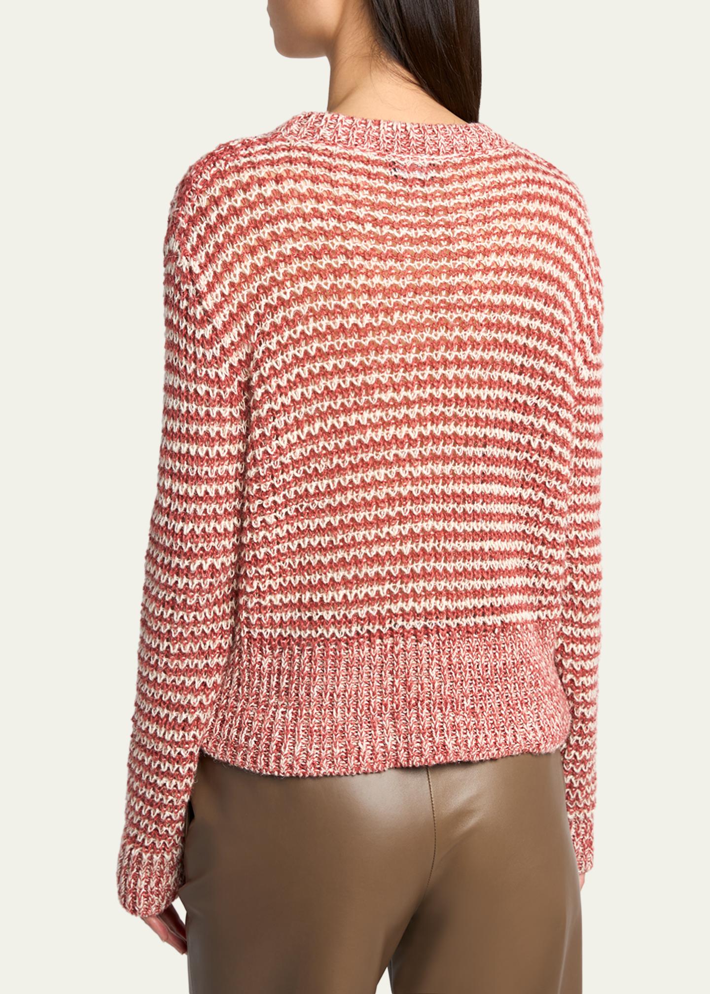 【Giorgio Armani 】DS KNIT Giorgio Armani Striped Linen Open-Knit Crewneck Sweater - Bergdorf