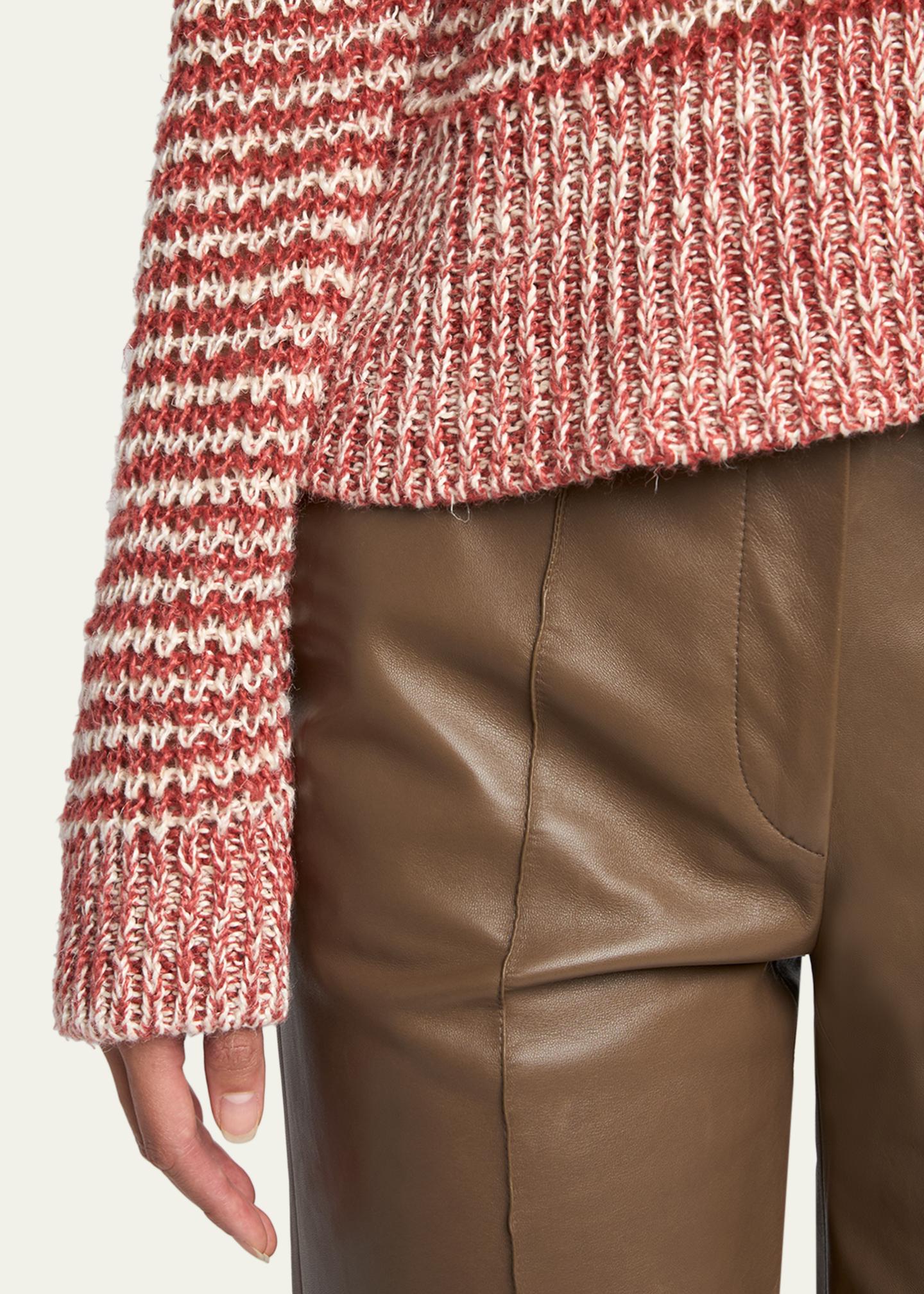 【Giorgio Armani 】DS KNIT Giorgio Armani Striped Linen Open-Knit Crewneck Sweater - Bergdorf