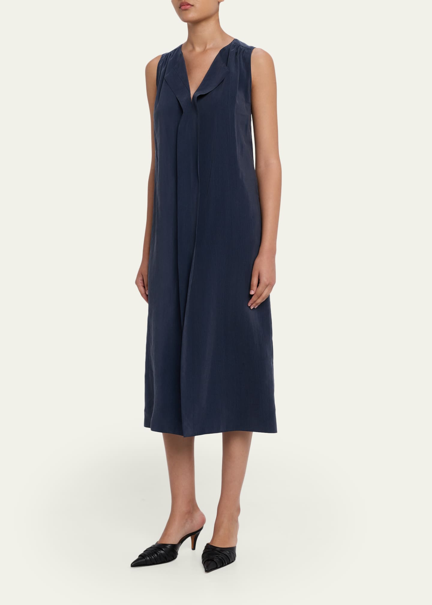 Giorgio Armani Technical Silk Sleeveless Midi Shirtdress