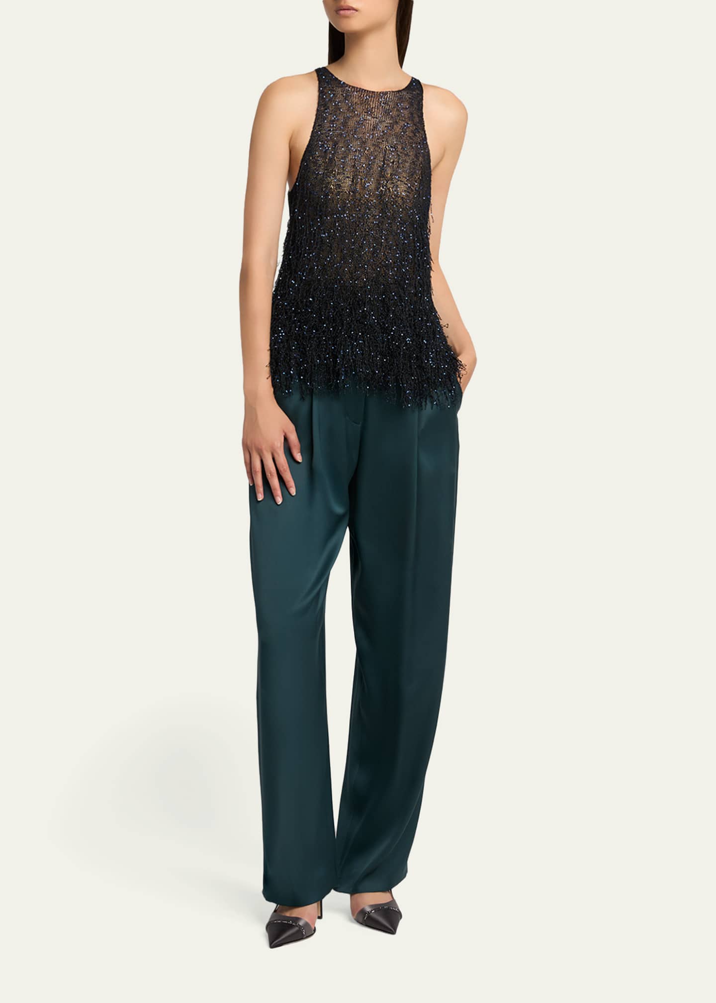 Giorgio Armani Sleeveless Beaded Fringe Knit Top - Bergdorf Goodman
