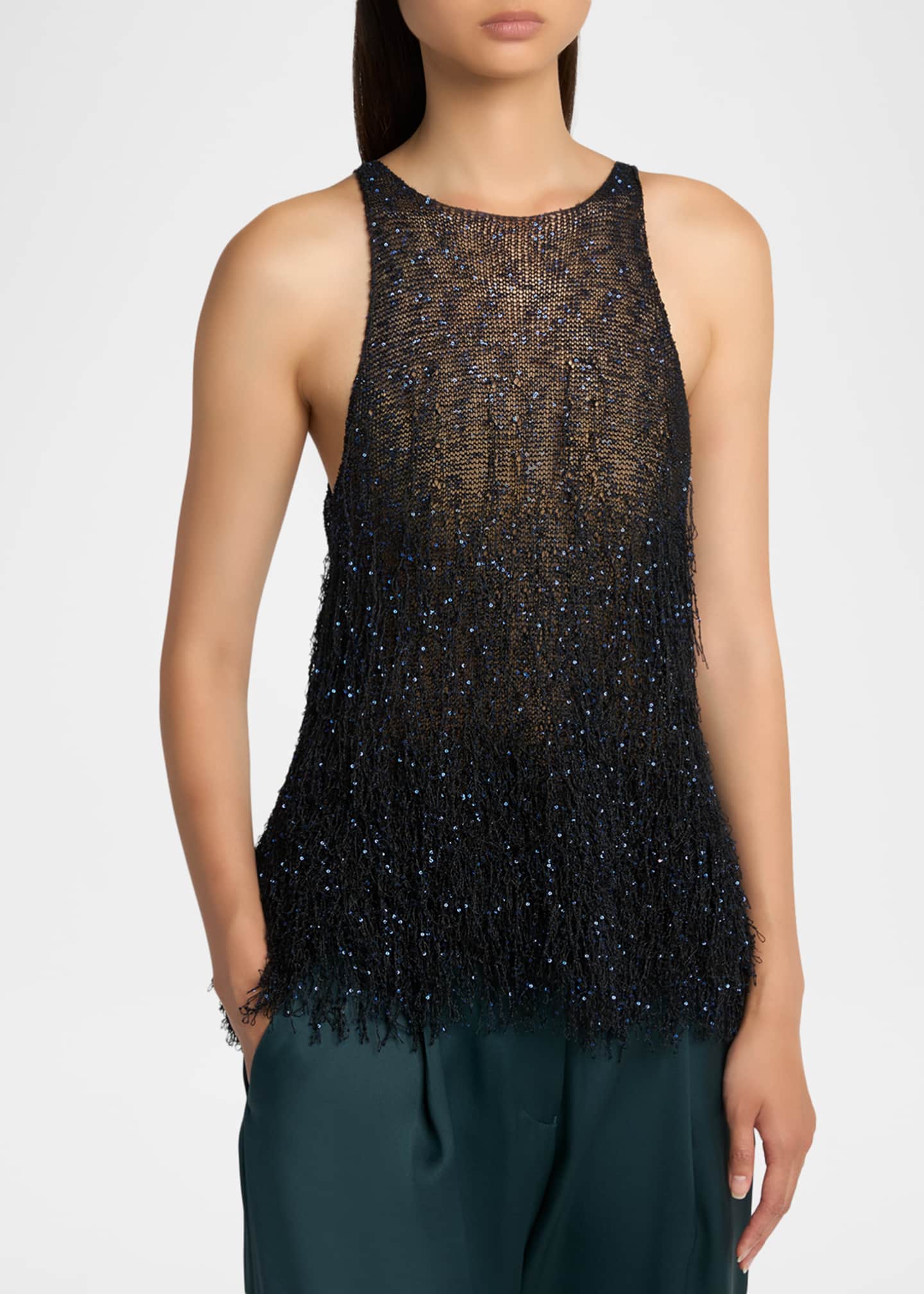 Giorgio Armani Sleeveless Beaded Fringe Knit Top - Bergdorf Goodman