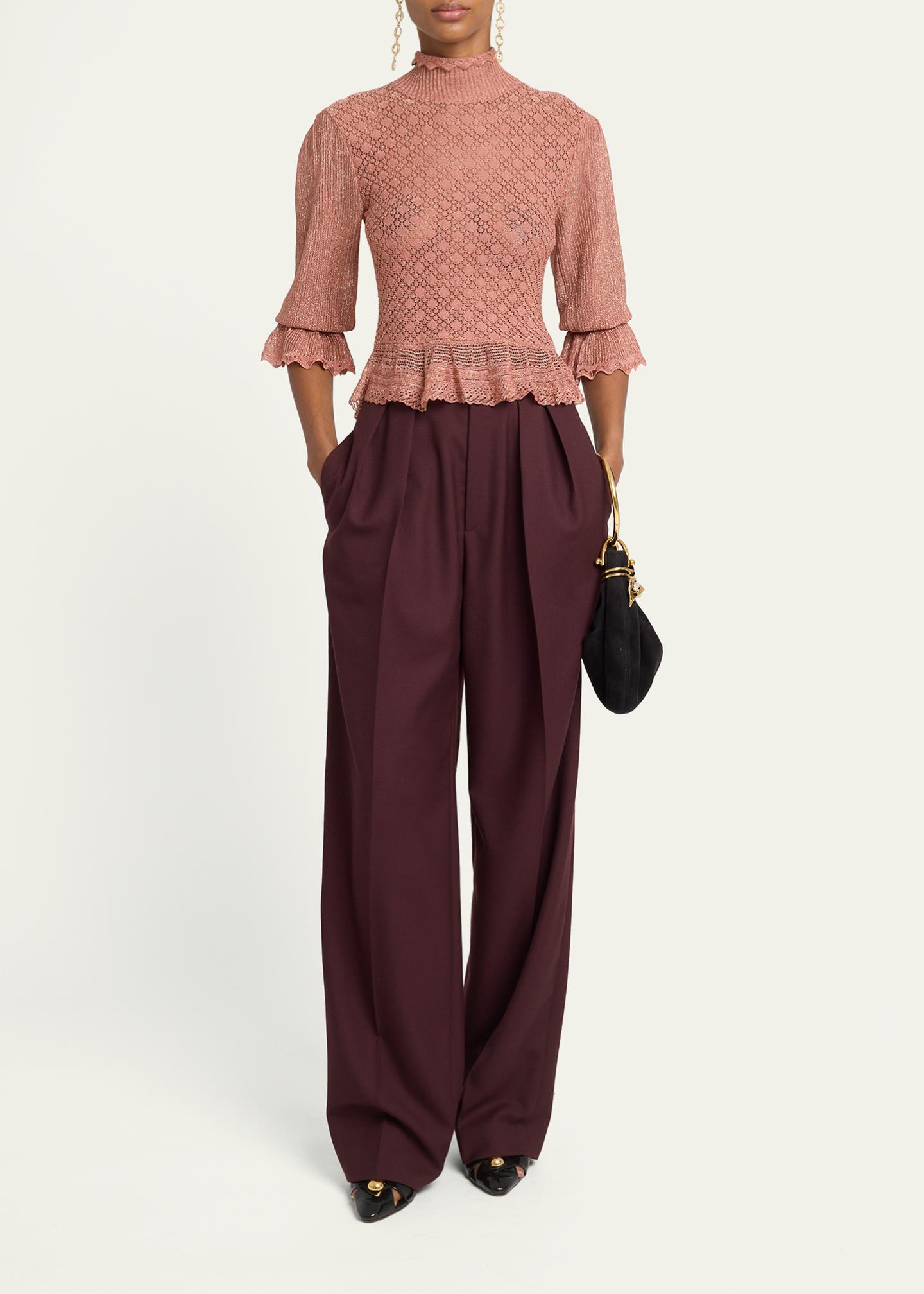 Chloe Mock-Neck Metallic Knit Ruffle Sweater - Bergdorf Goodman