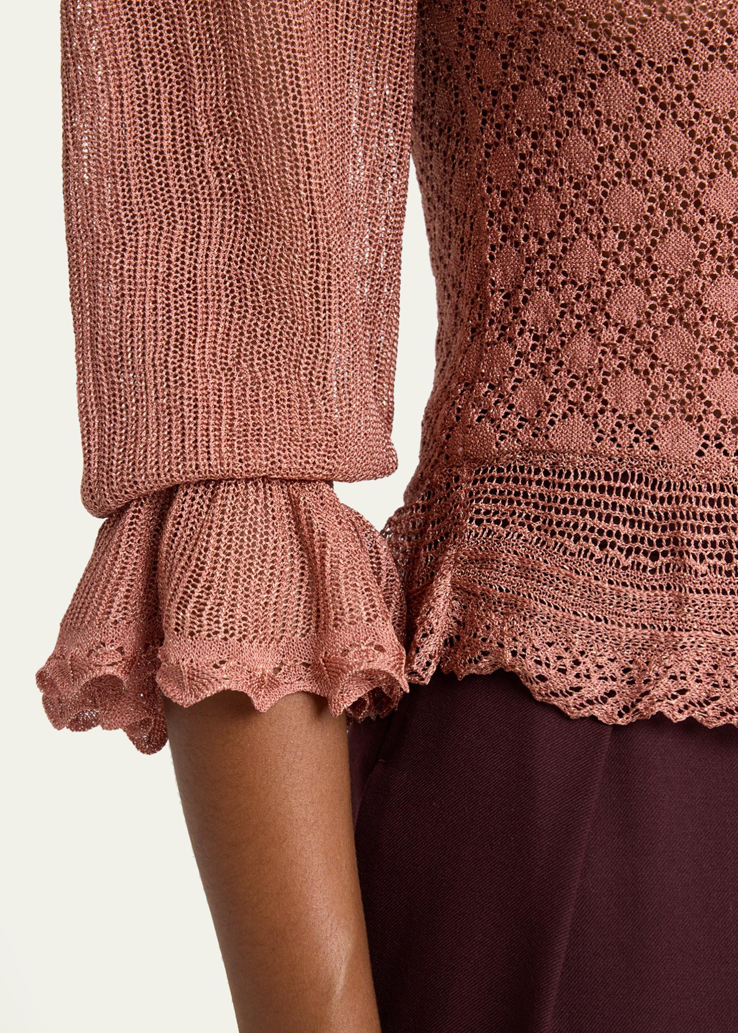 Chloe Mock-Neck Metallic Knit Ruffle Sweater - Bergdorf Goodman