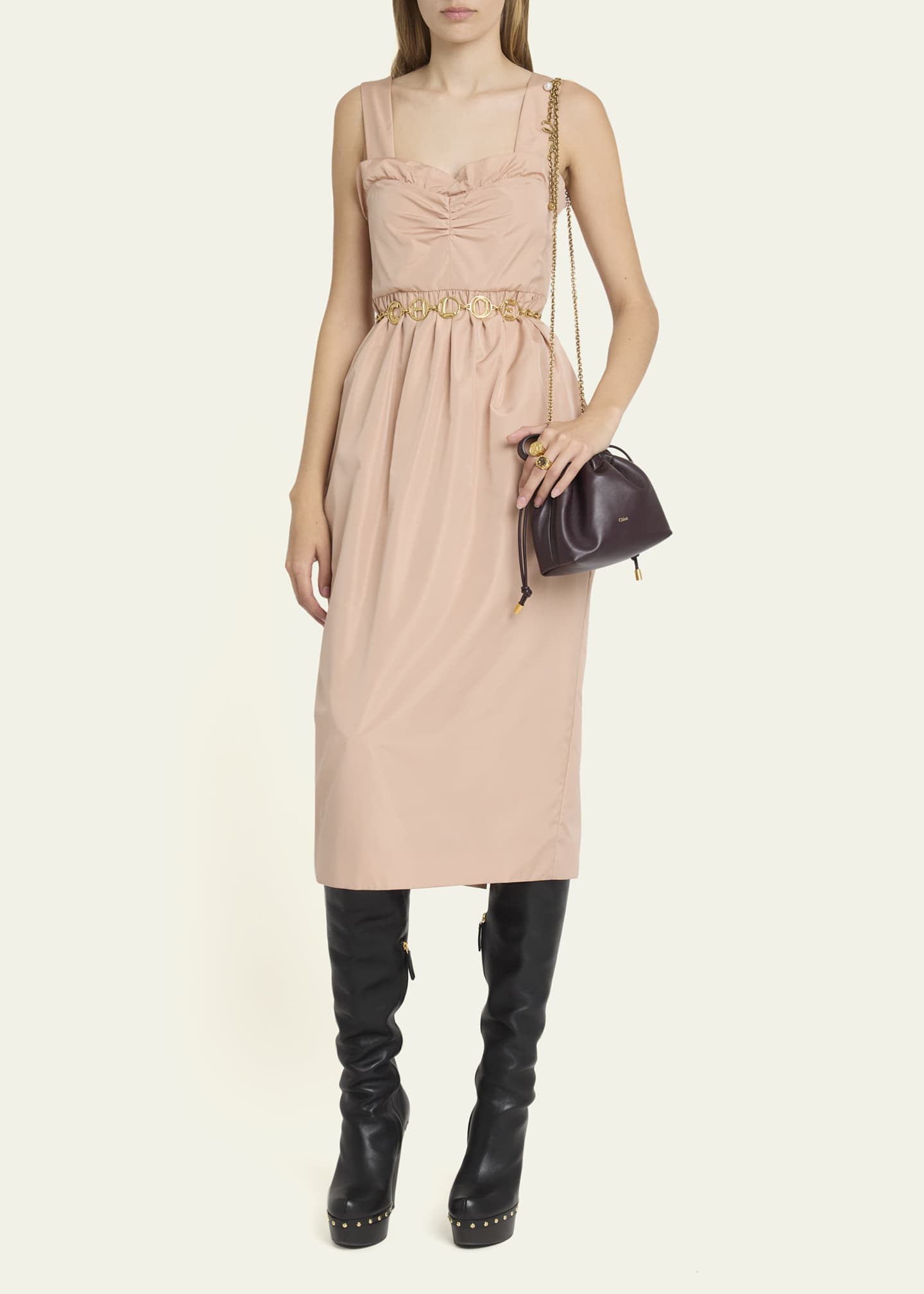 chloe midi dress Chlo - Ruched long dress in Silk jacquard - Powder Yellow - 42