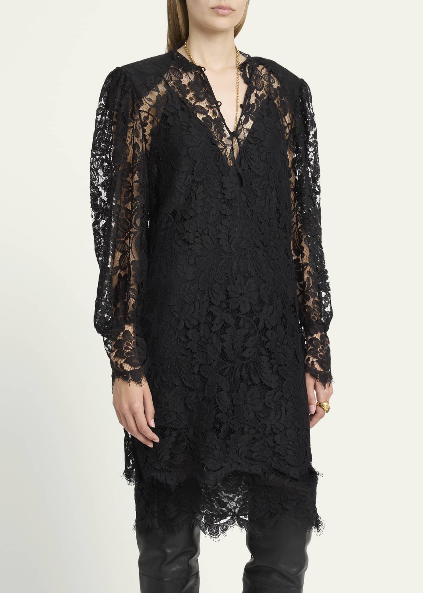 Chlo - Long-Sleeve mini dress in Lace - Black - 38 - Cotton