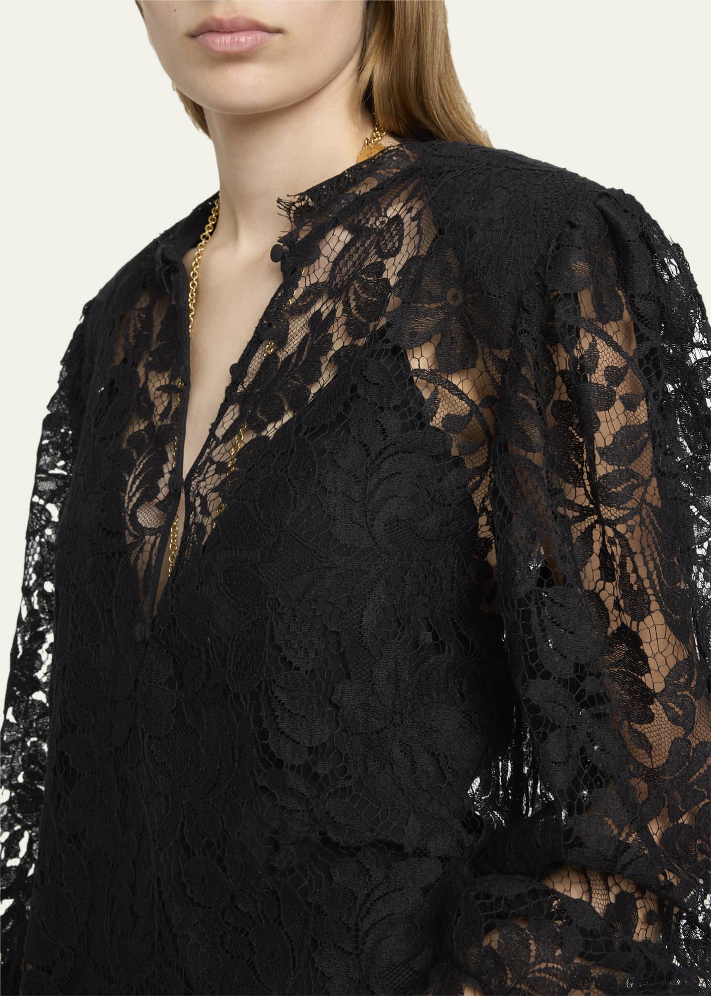 Chlo - Long-Sleeve mini dress in Lace - Black - 38 - Cotton