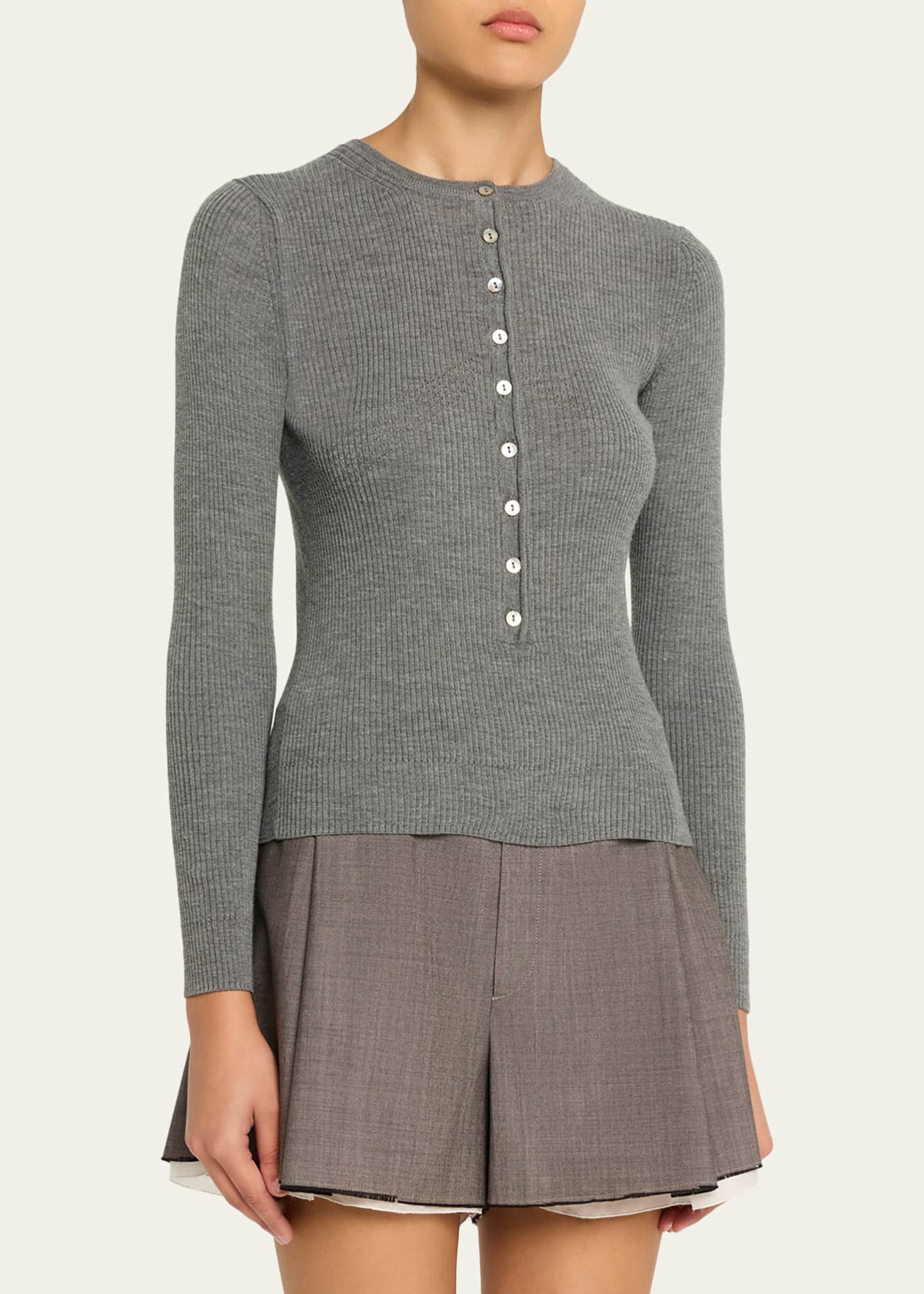 NACKIYE Insider Wool Rib Henley Top - Bergdorf Goodman