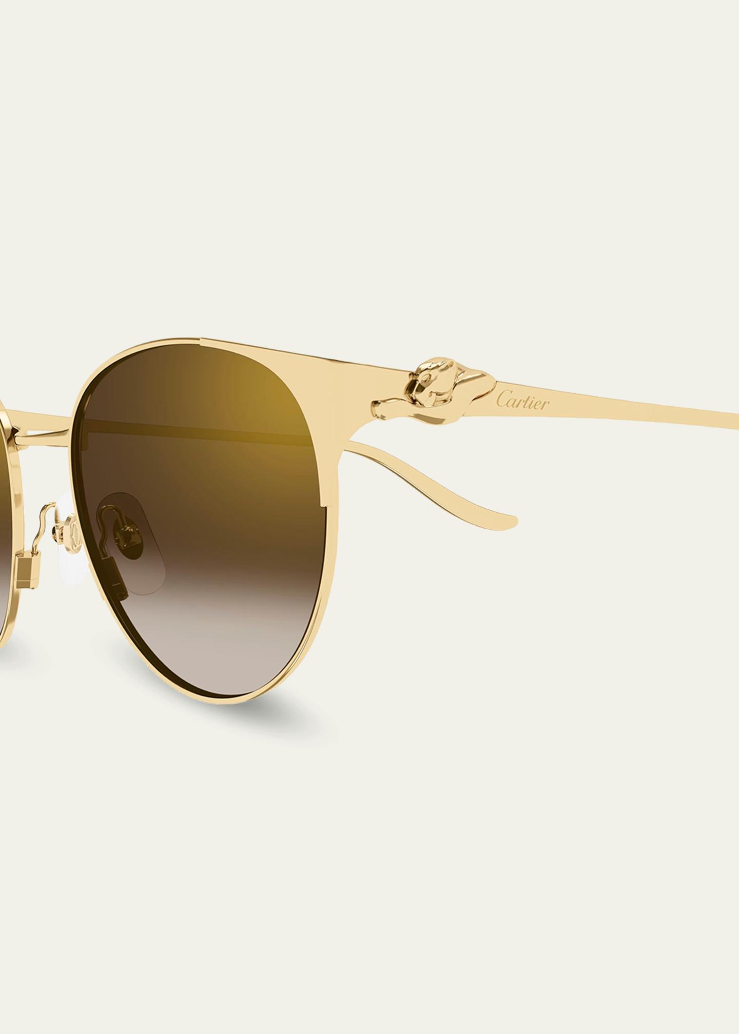 Cartier Panthère Metal Cat-Eye Abstract Sunglasses in Smooth Gold Panthère de Cartier Sunglasses CT0432S 001 Gold Grey - eye  main image 4