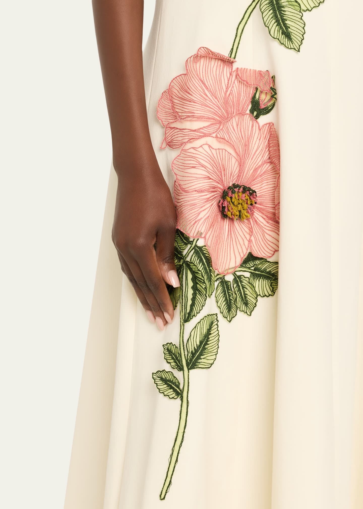 Lela Rose Peony Embroidered Sleeveless Midi Dress - Bergdorf Goodman