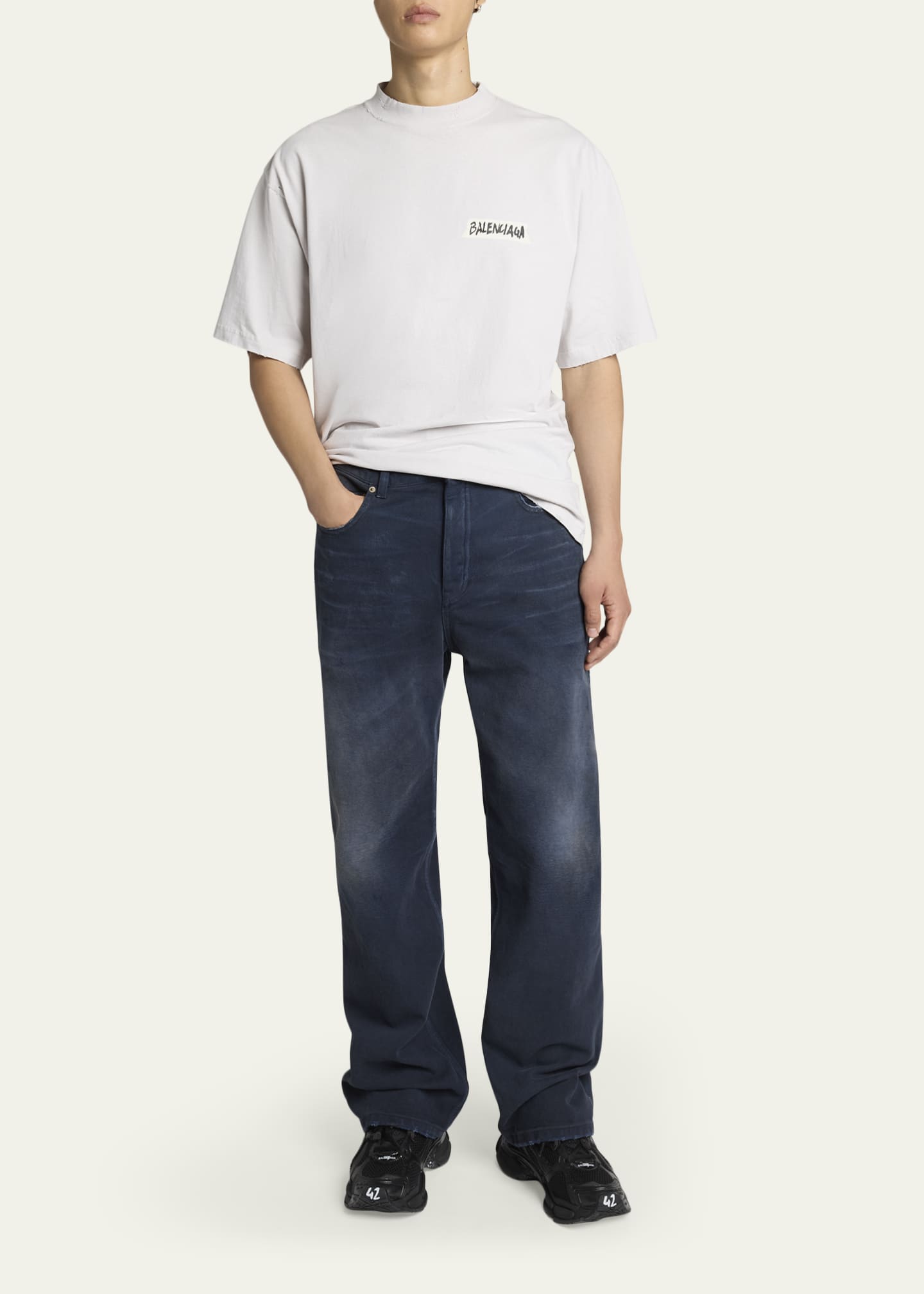 Balenciaga Men's Raw-Edge Denim Straight Leg Jeans - Bergdorf Goodman