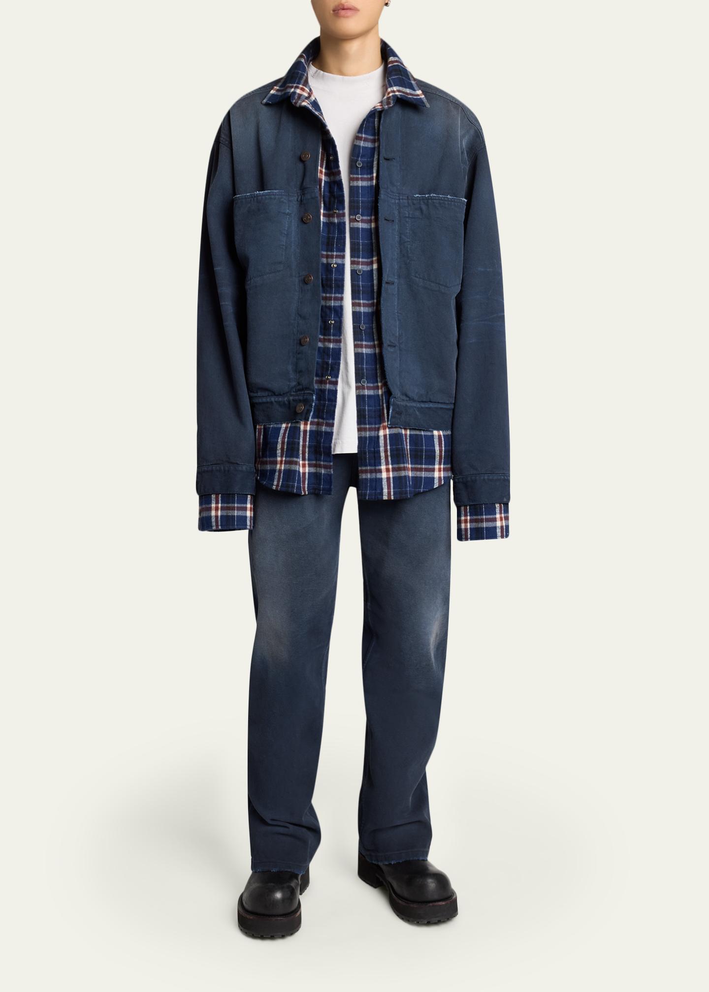 Balenciaga Men's Patched Denim Mixed-Media Shirt Jacket - Bergdorf