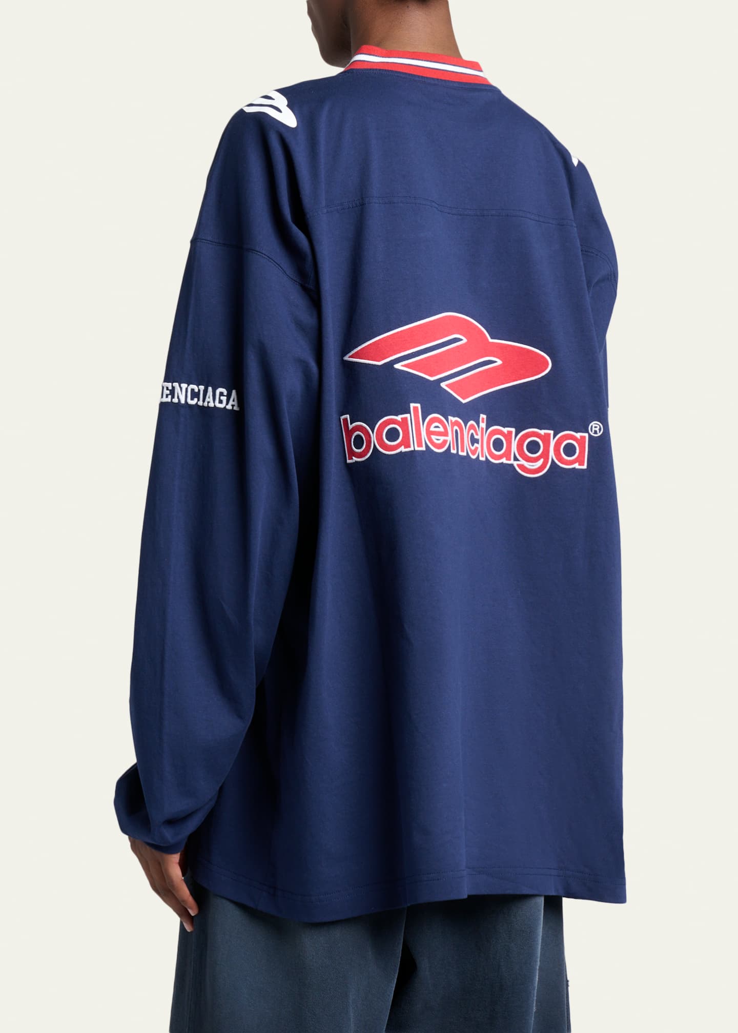 Balenciaga Men's 3B Football Long-Sleeve V-Neck Cotton T-Shirt
