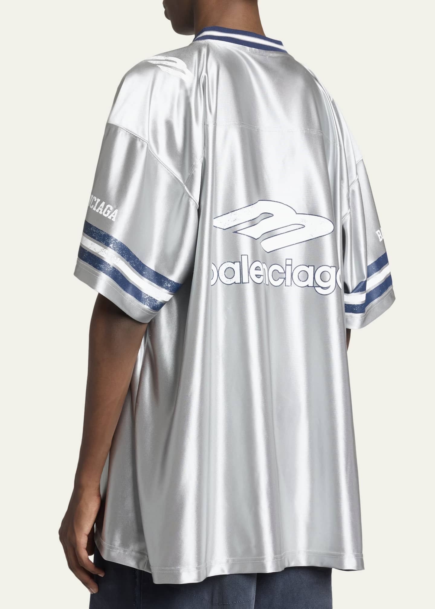 Balenciaga Men's Shiny 3B Football V-Neck T-Shirt - Bergdorf Goodman