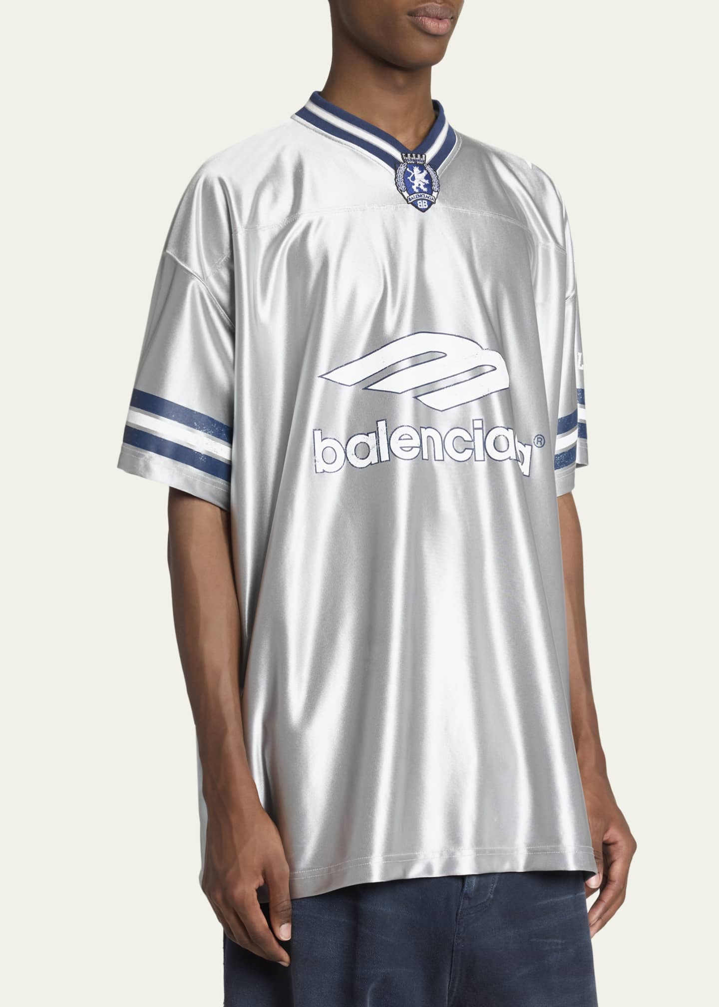 Balenciaga Men's Shiny 3B Football V-Neck T-Shirt - Bergdorf Goodman