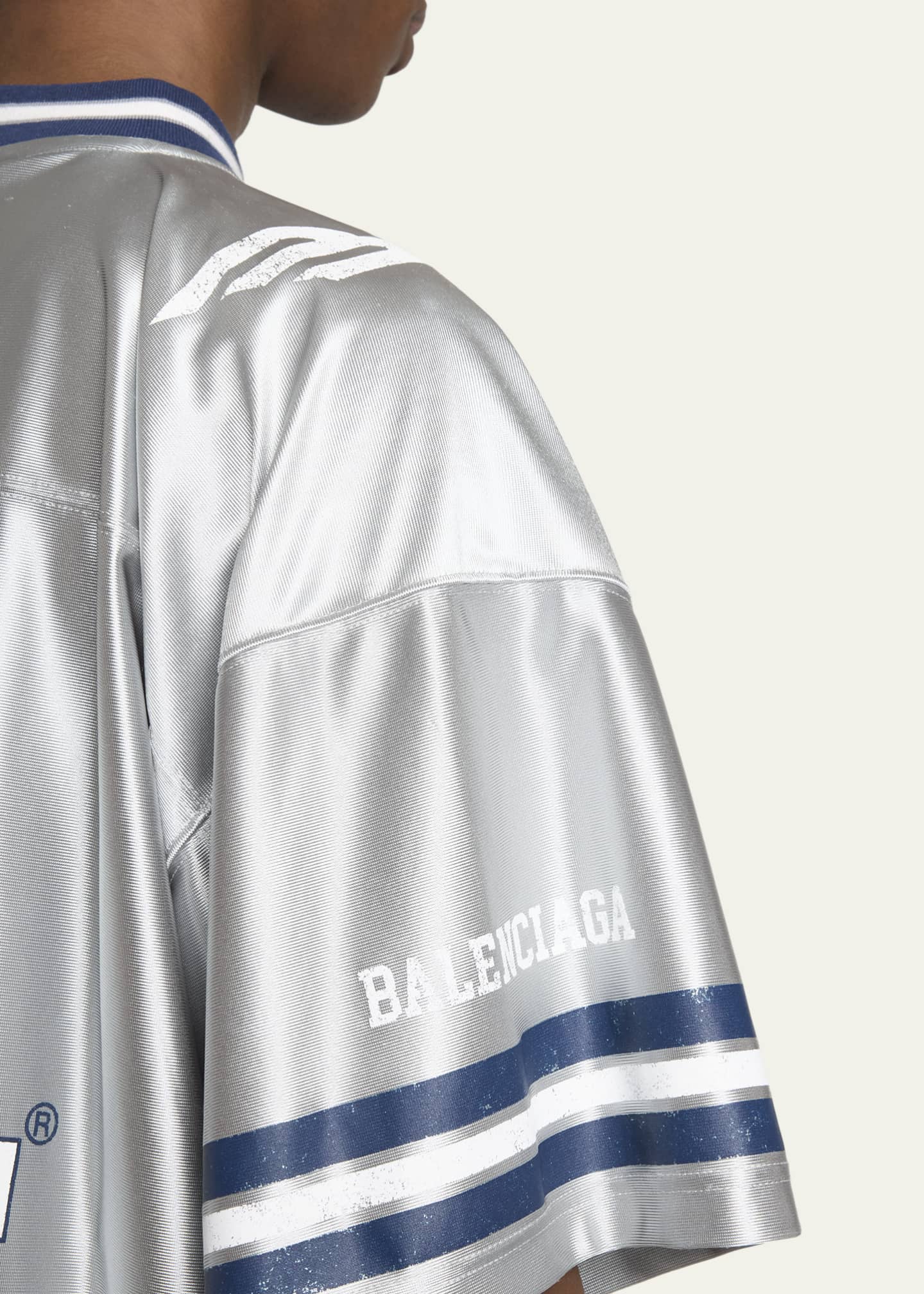 Balenciaga Men's Shiny 3B Football V-Neck T-Shirt - Bergdorf Goodman
