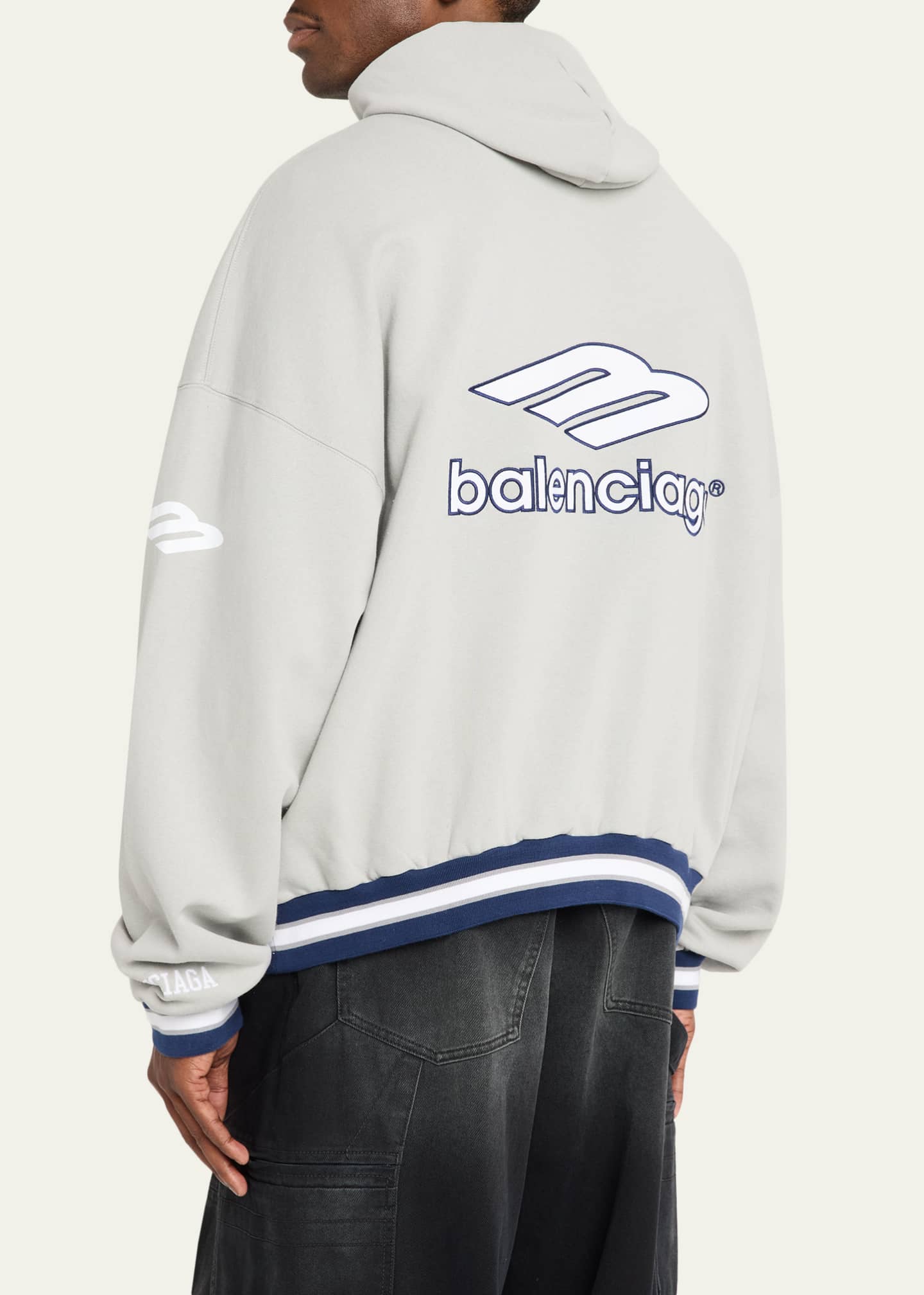 Balenciaga Men's 3B Football Fleece Polo Hoodie - Bergdorf Goodman
