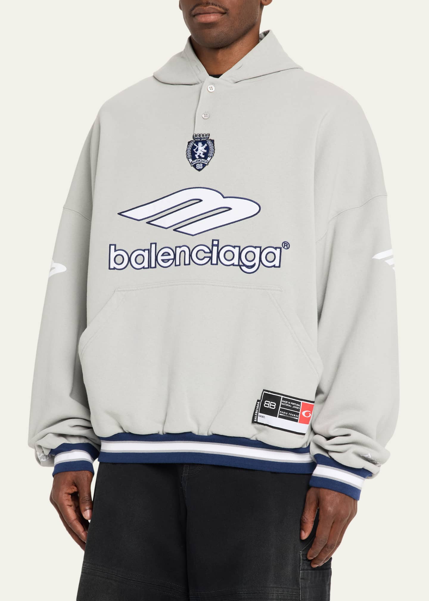 Balenciaga Men's 3B Football Fleece Polo Hoodie - Bergdorf Goodman