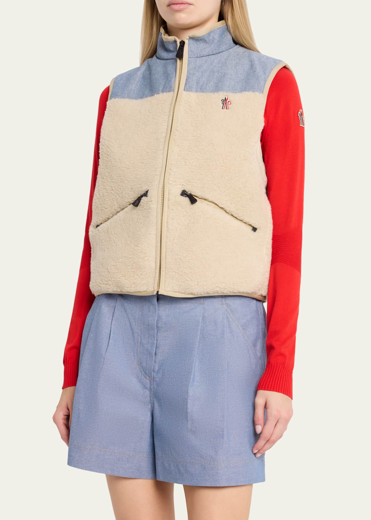 Moncler Teddy & Chambray Vest - Bergdorf Goodman