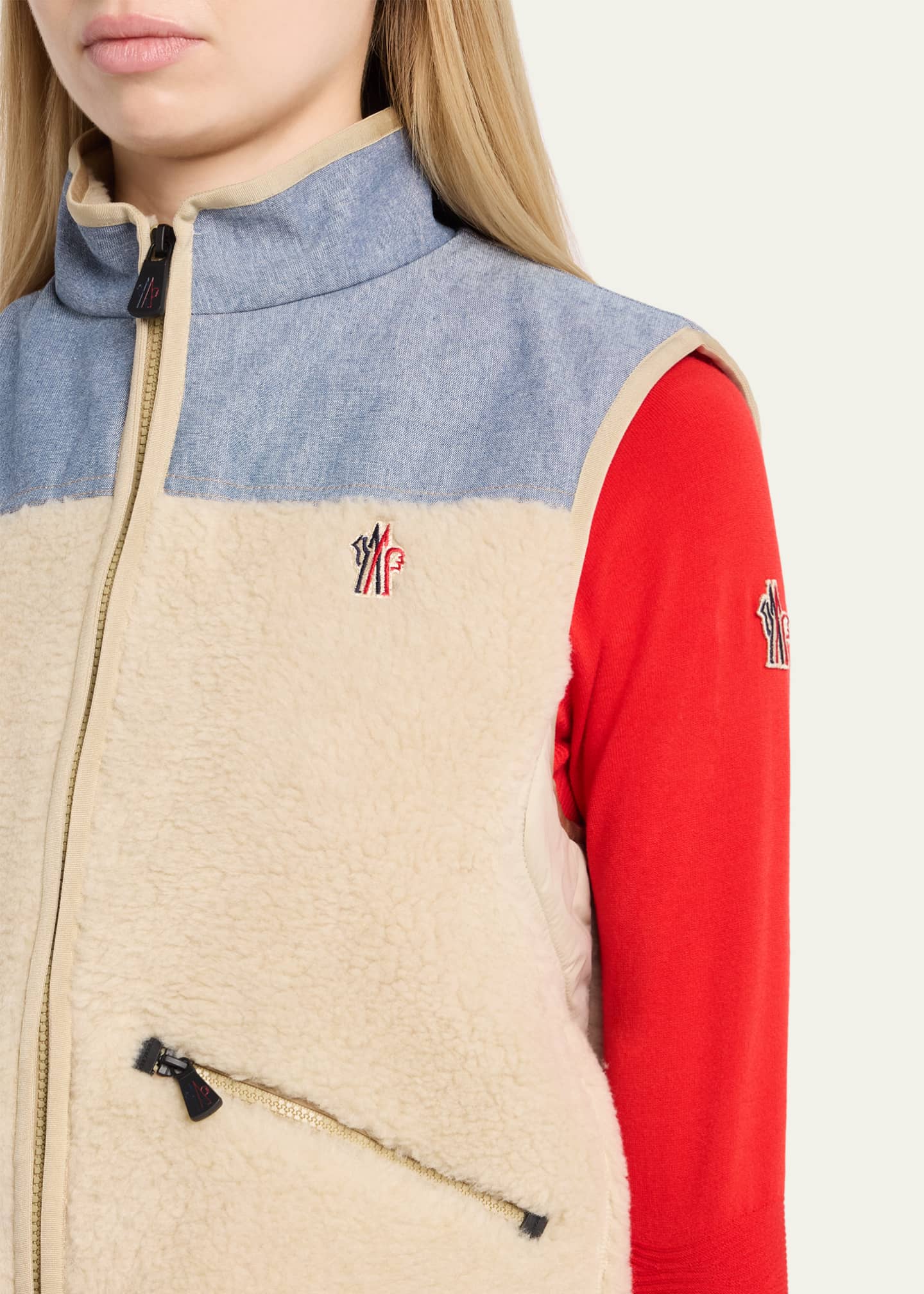 Moncler Teddy & Chambray Vest - Bergdorf Goodman