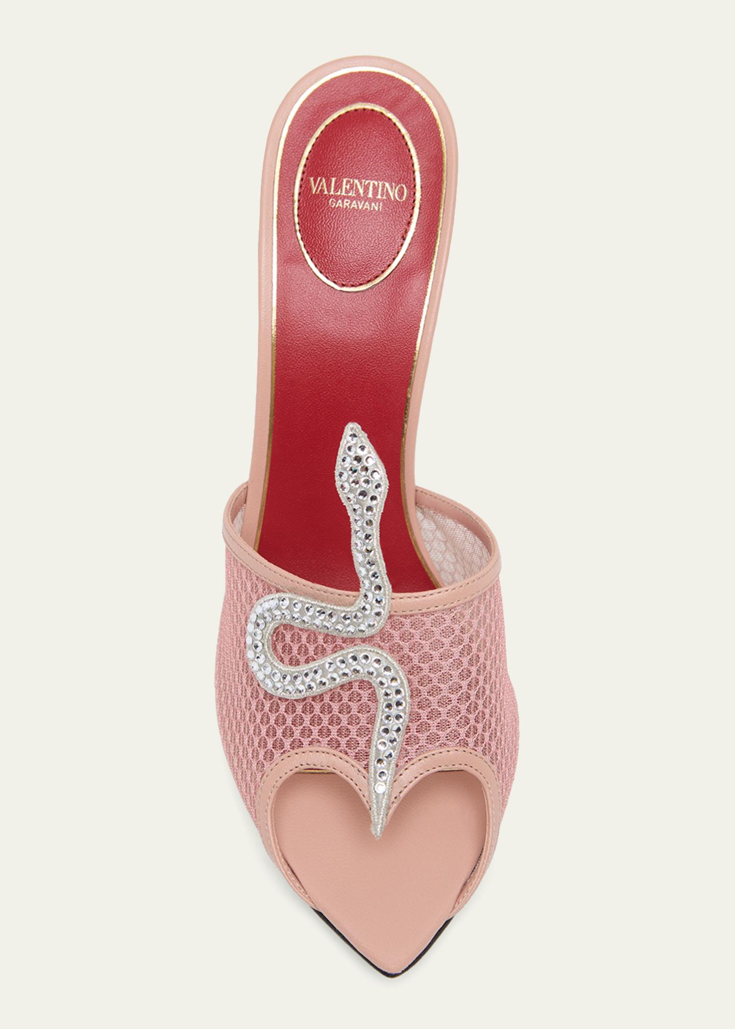 Valentino Garavani 105mm Embellished Snake Leather Mesh Mule Pumps