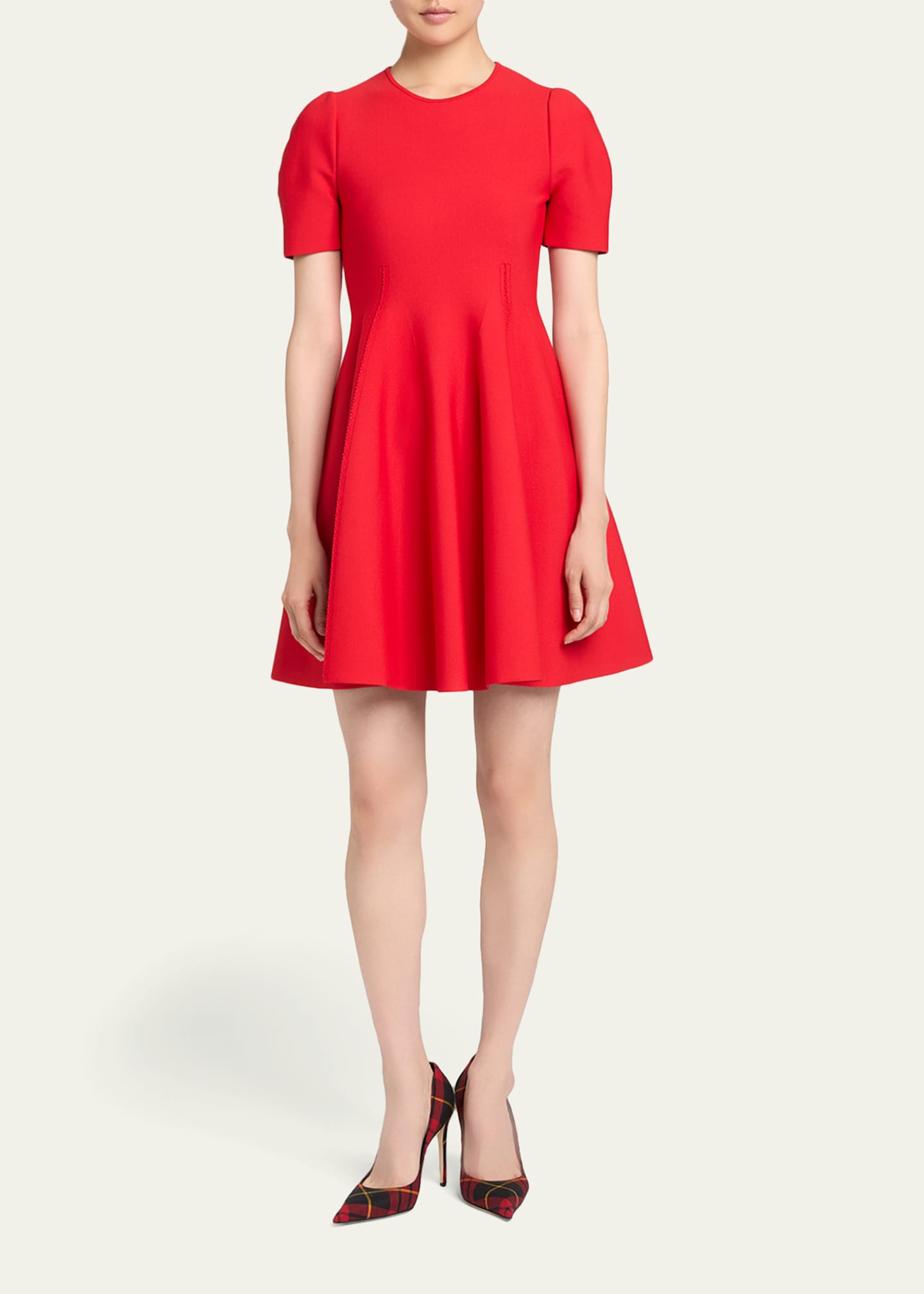 Alexander Mcqueen Seamed Short Sleeve Mini Dress - Love Red