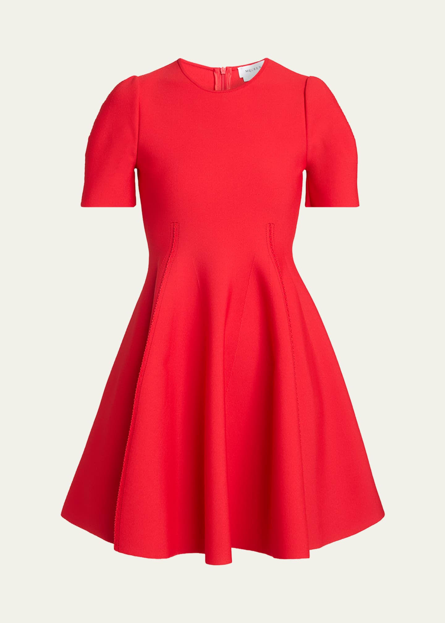 Alexander Mcqueen Seamed Short Sleeve Mini Dress - Love Red