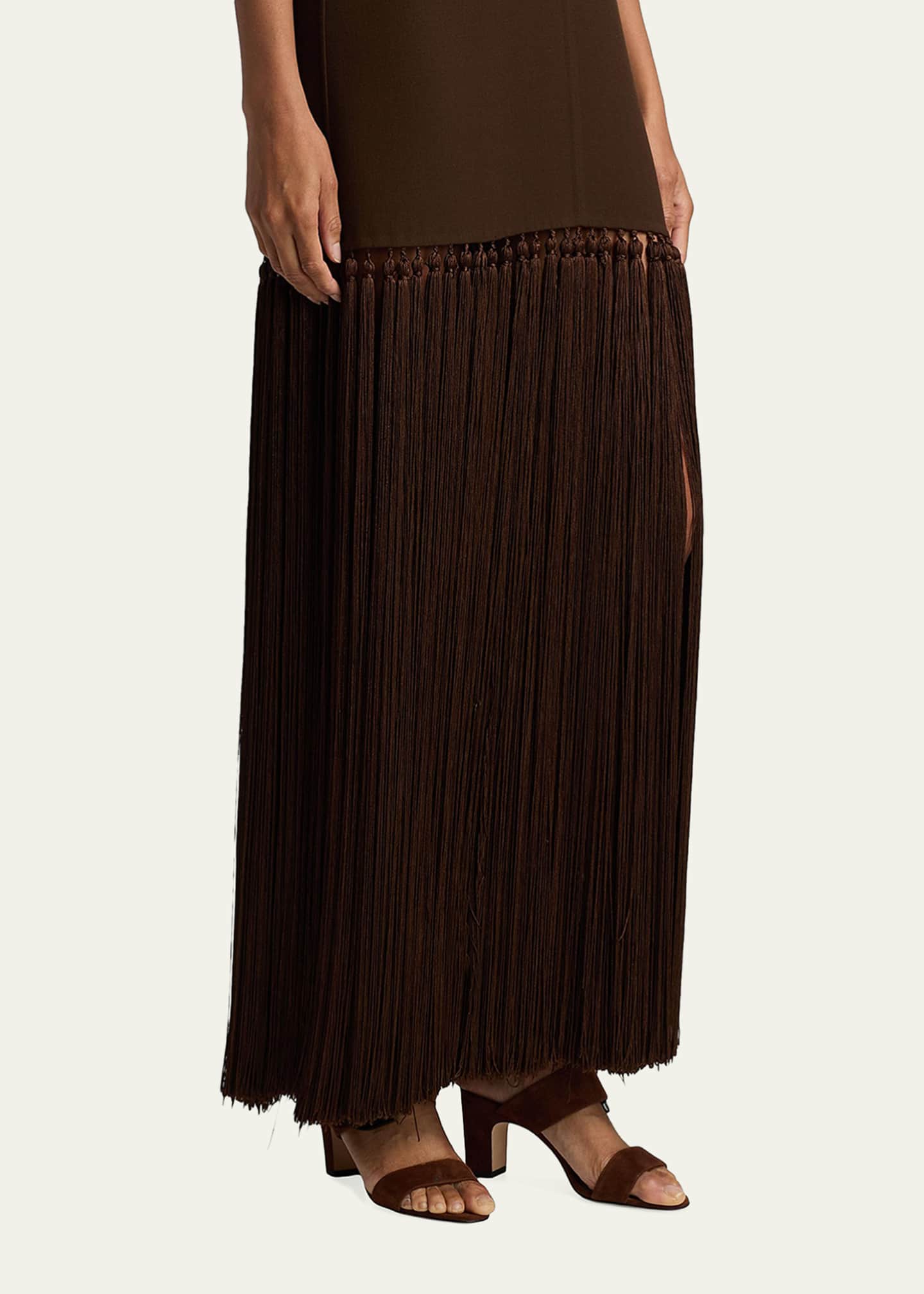 Michael Kors Collection Women's Tassel-Fringe Wool Maxi Dress - Espresso - Size 8
