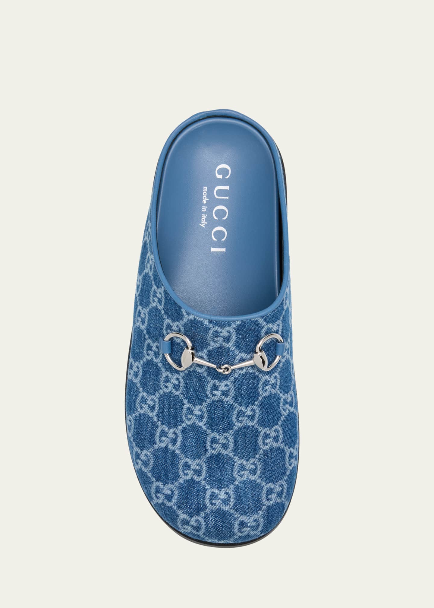 Gucci GG Denim Mules with Horsebit - Bergdorf Goodman