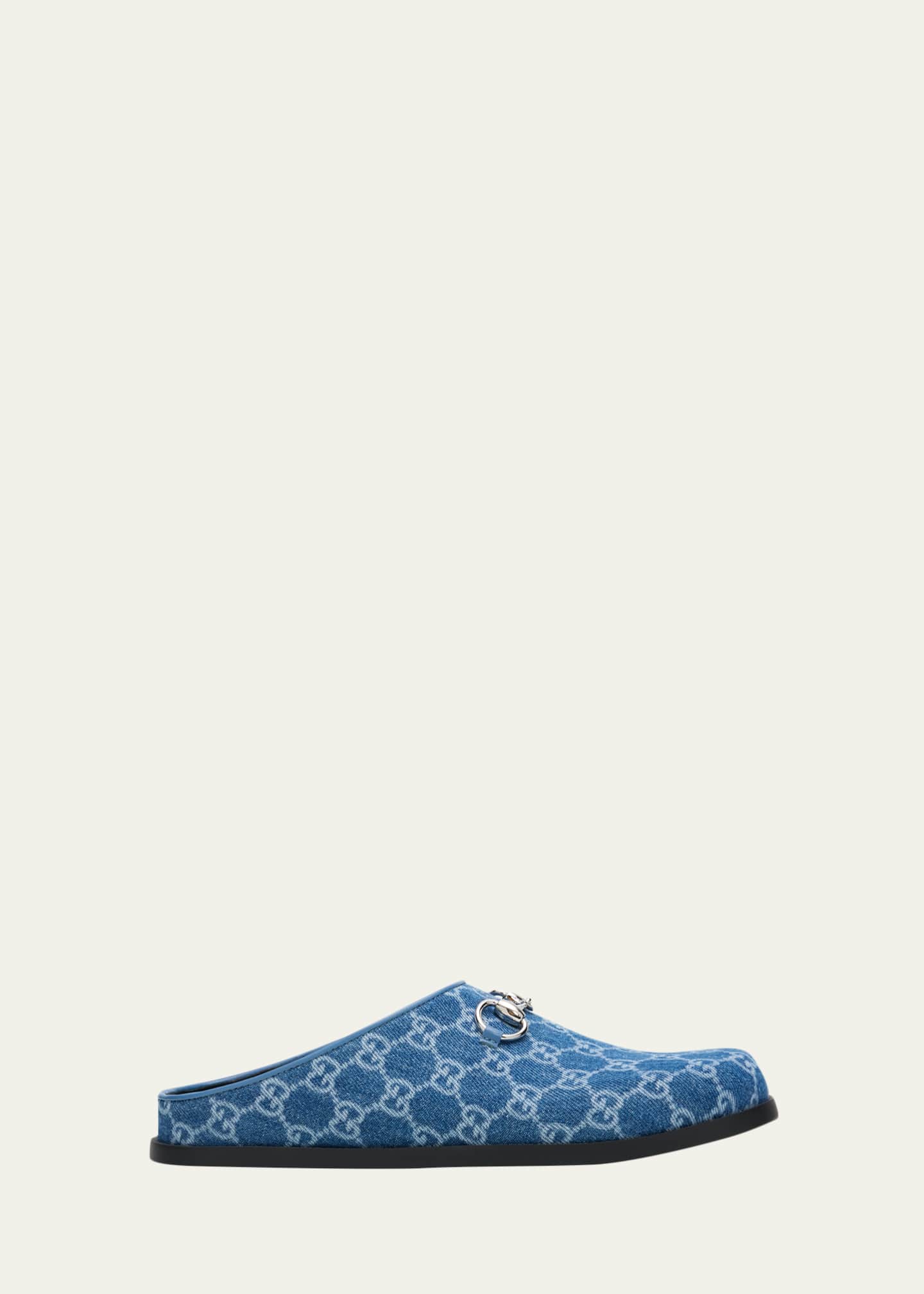 Gucci GG Denim Mules with Horsebit - Bergdorf Goodman