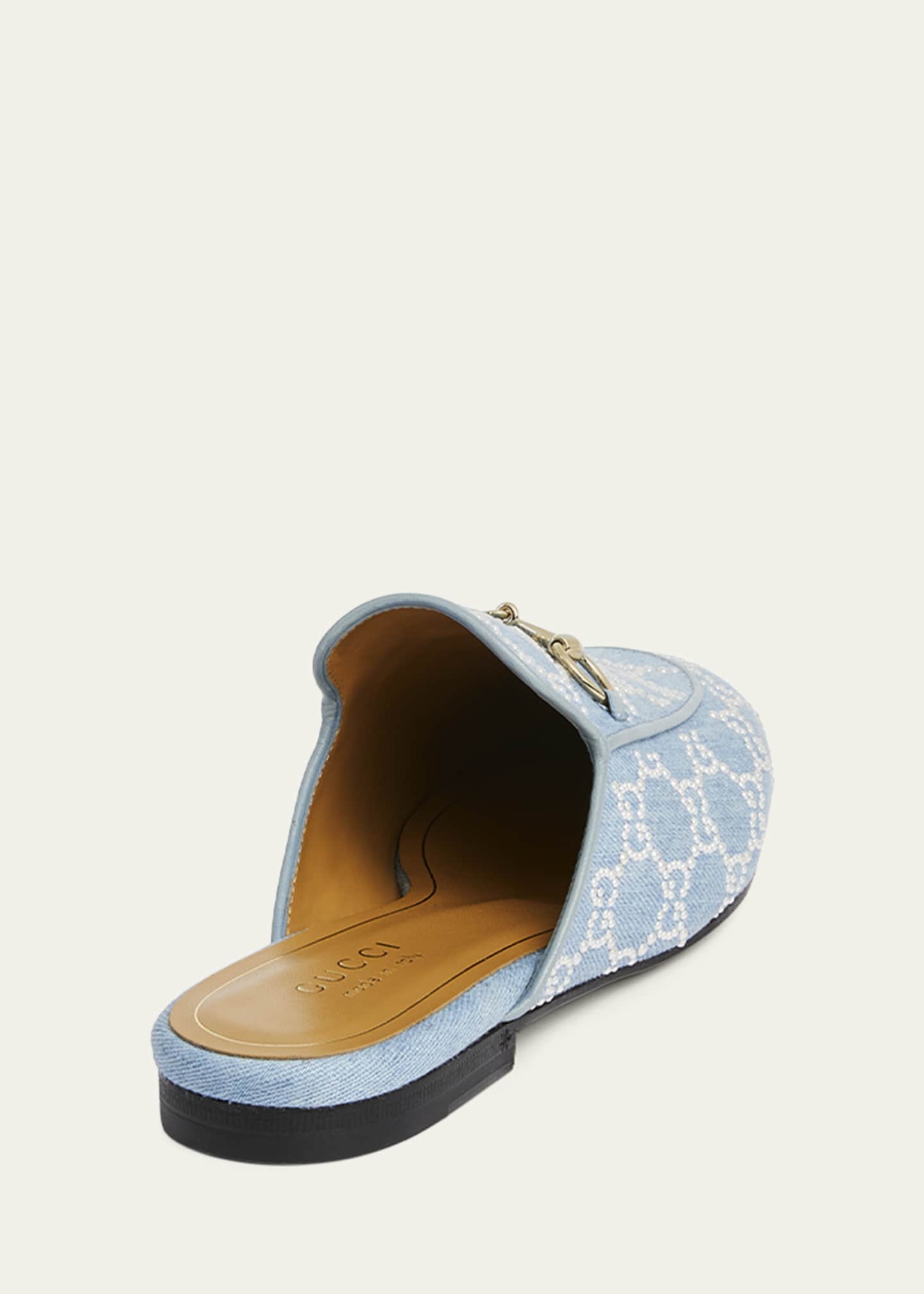 Gucci Princetown Pearly GG Denim Mules - Bergdorf Goodman