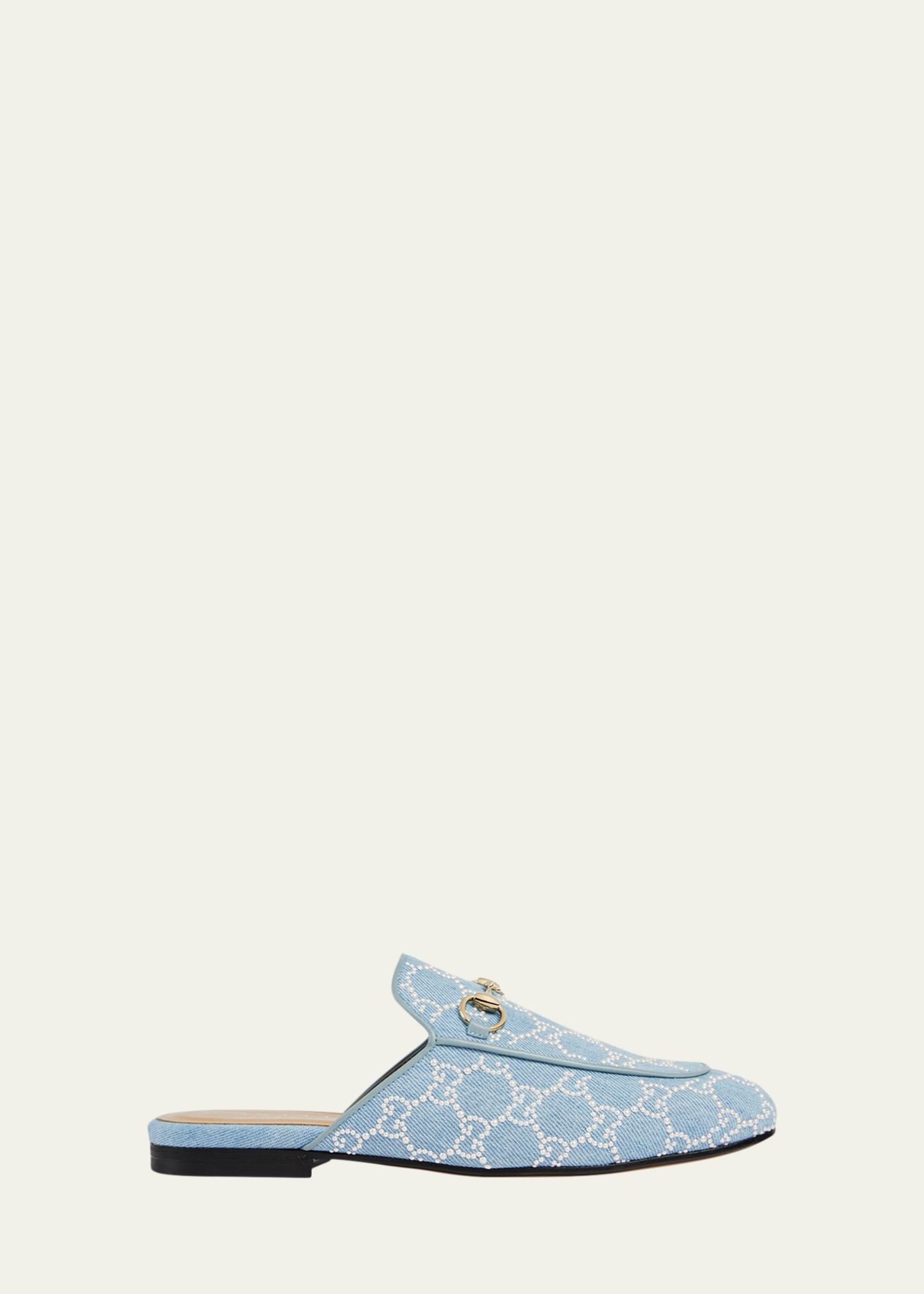 Gucci Princetown Pearly GG Denim Mules - Bergdorf Goodman