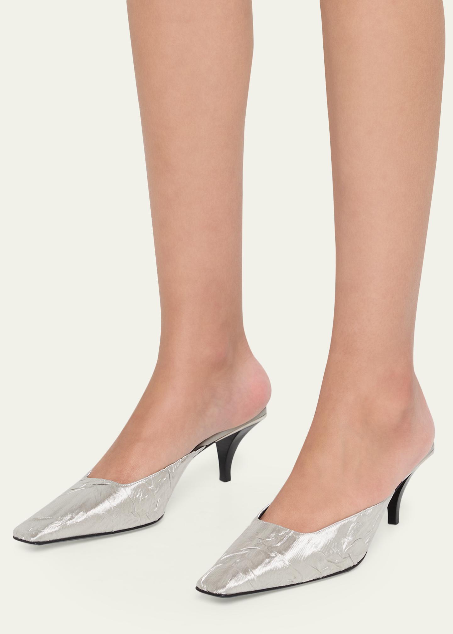 GUCCI シルバー フリンジミュール 37 保存袋付き Gucci 55mm Textured Metallic Silk Mule Pumps - Bergdorf Goodman