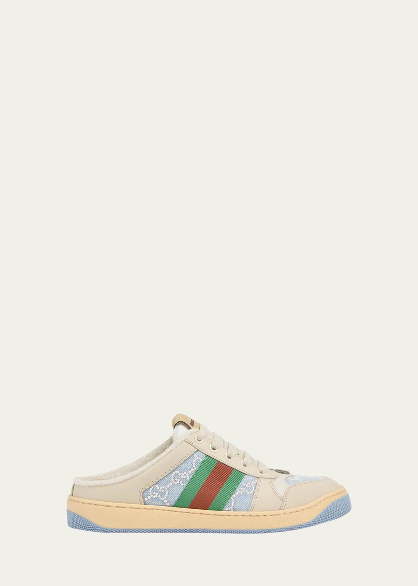 Gucci GG Pearly Denim and Leather Screener Mules - Bergdorf Goodman