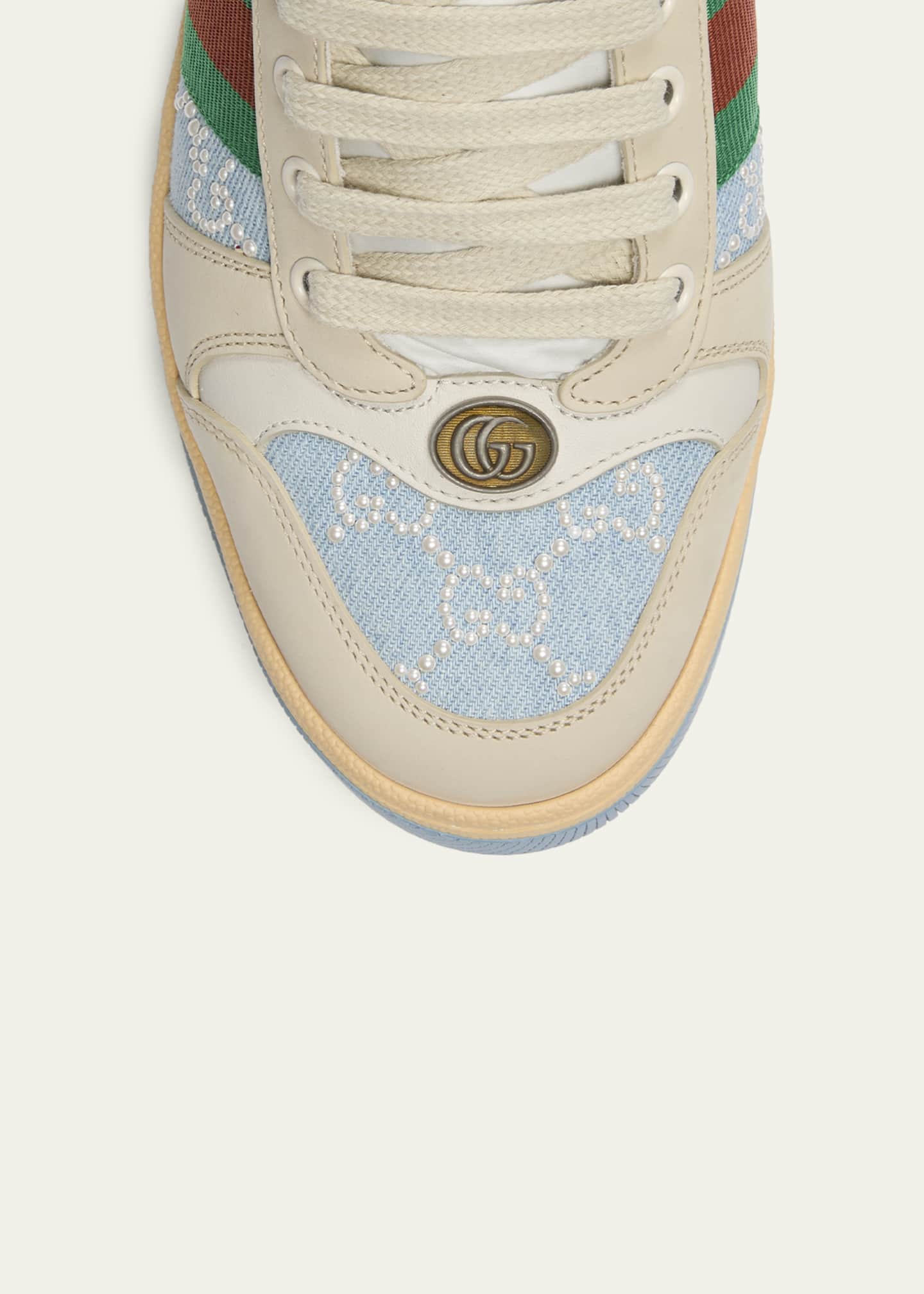 Gucci GG Pearly Denim and Leather Screener Mules - Bergdorf Goodman