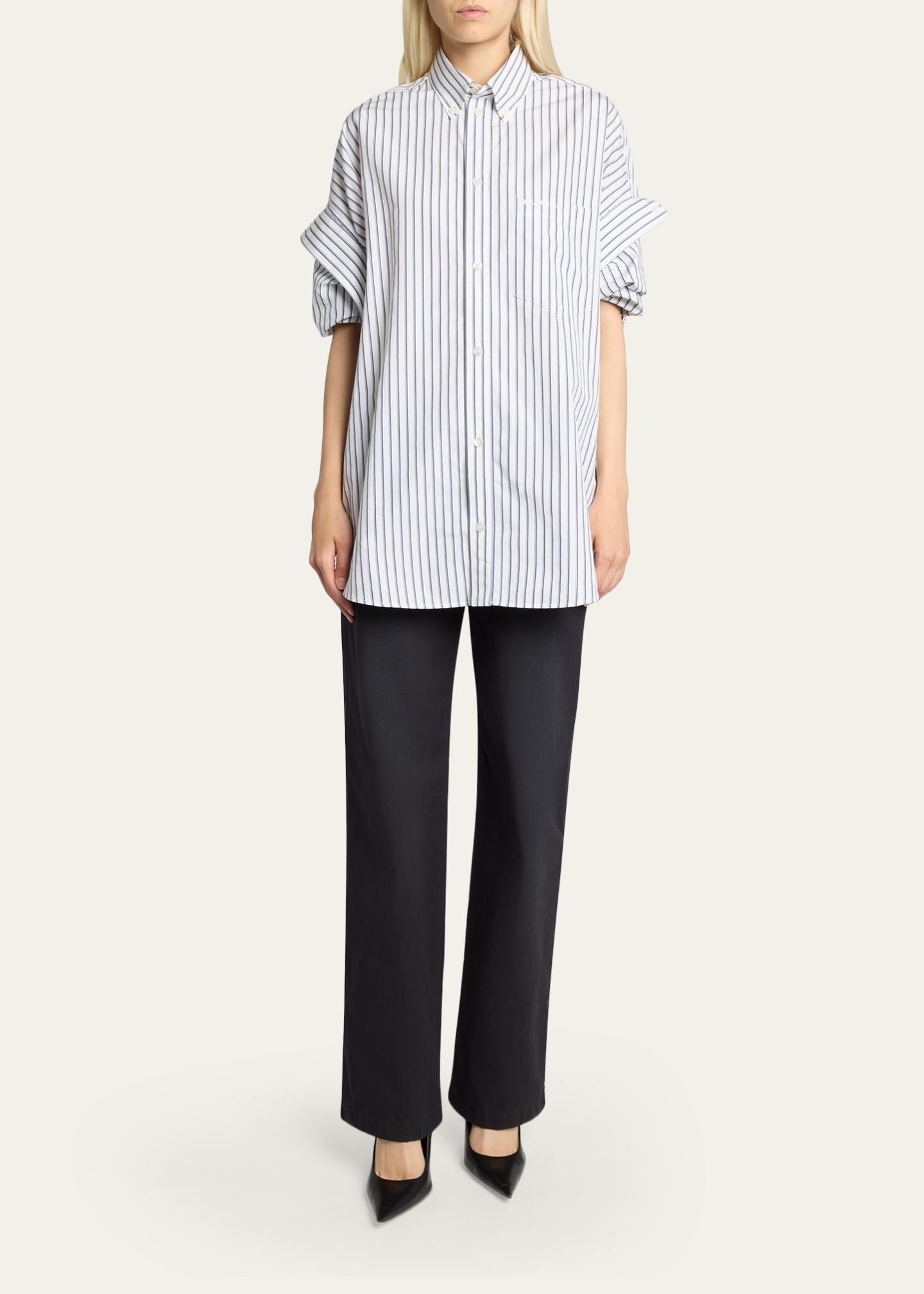 BALENCIAGA 17SS クロップド ボクサーストライプ シャツ 37 Balenciaga Tucked-Sleeve Striped Poplin Shirt - Bergdorf Goodman