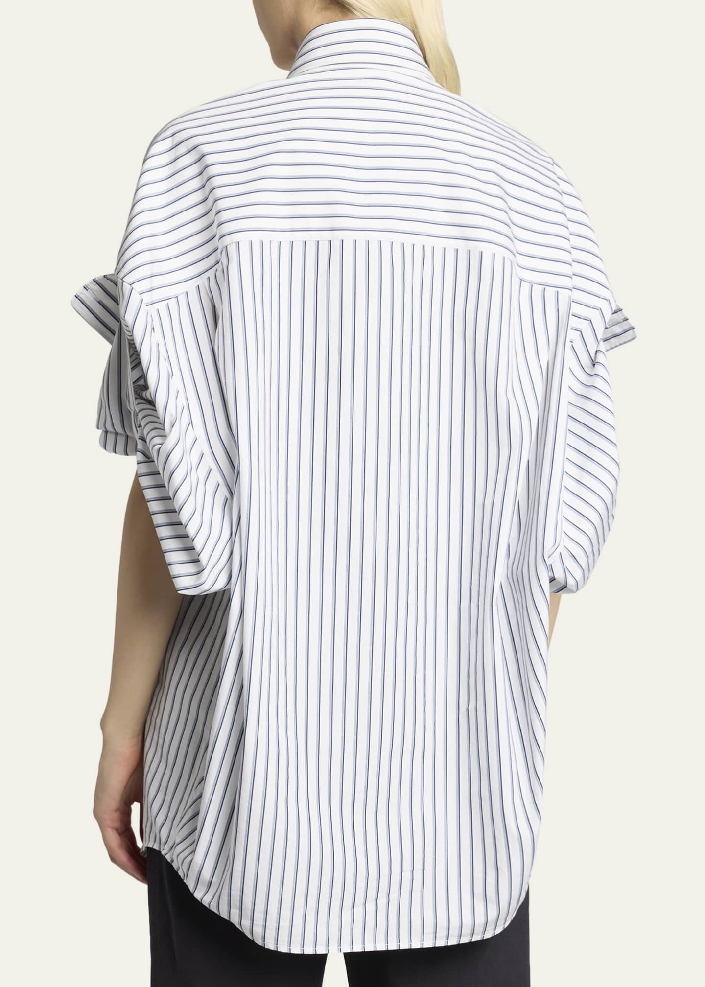 Balenciaga Tucked-Sleeve Striped Poplin Shirt - Bergdorf Goodman