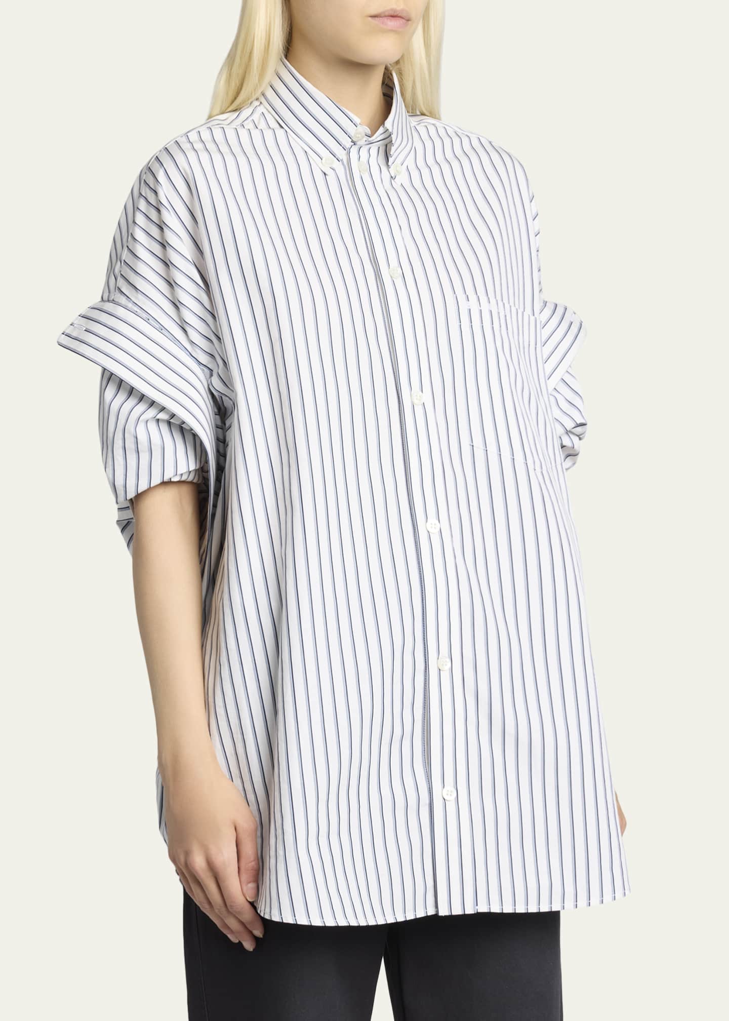 Balenciaga Tucked-Sleeve Striped Poplin Shirt - Bergdorf Goodman