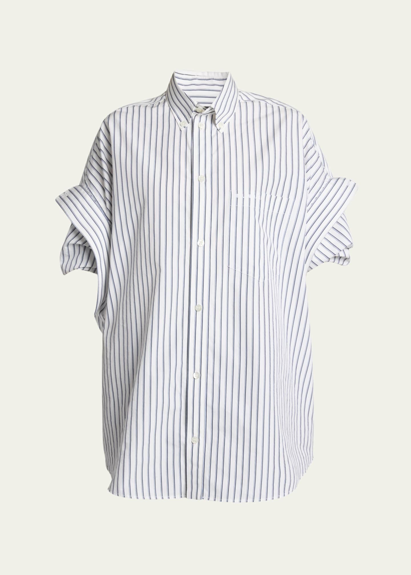 Balenciaga Tucked-Sleeve Striped Poplin Shirt - Bergdorf Goodman