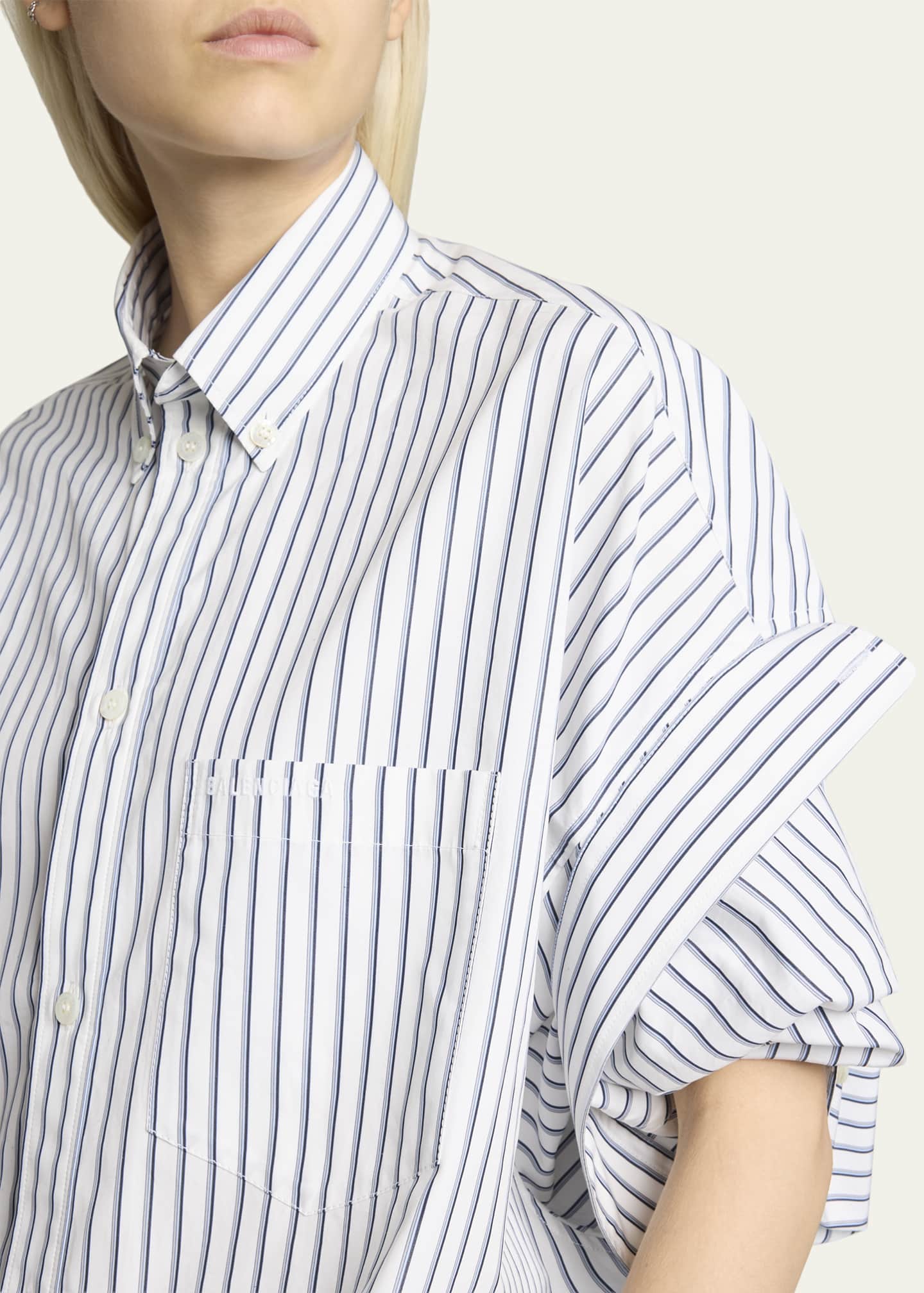 K*a様 BALENCIAGA ストライプシャツ Balenciaga Tucked-Sleeve Striped Poplin Shirt - Bergdorf Goodman