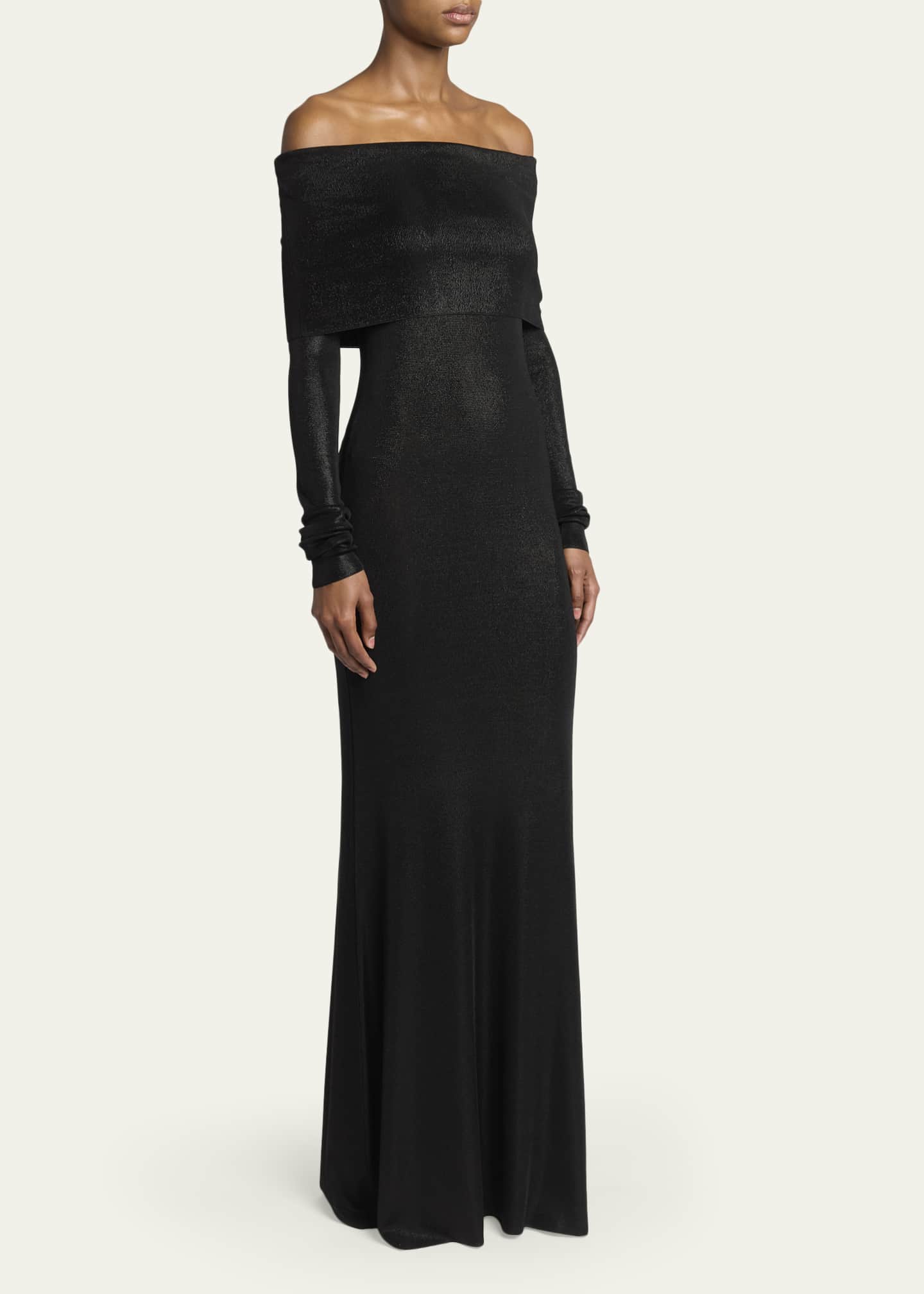 balenciaga maxi dress Balenciaga Metallic Rib Off-The-Shoulder Maxi Dress, Black Bla, Women's, Small, Casual & Work Dresses Maxi Dresses